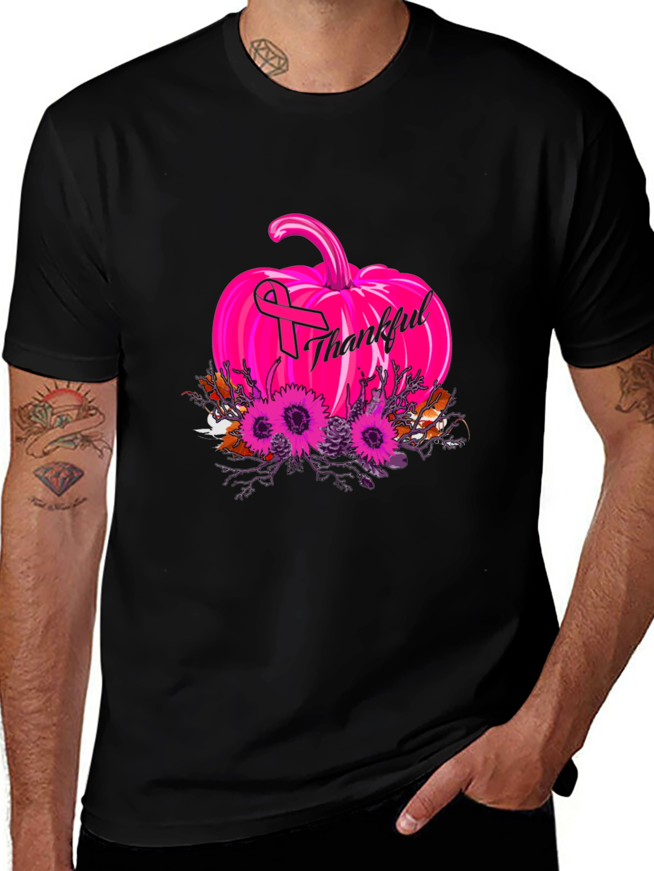 Thankful Pumpkin Breast Cancer Awareness T-Shirt