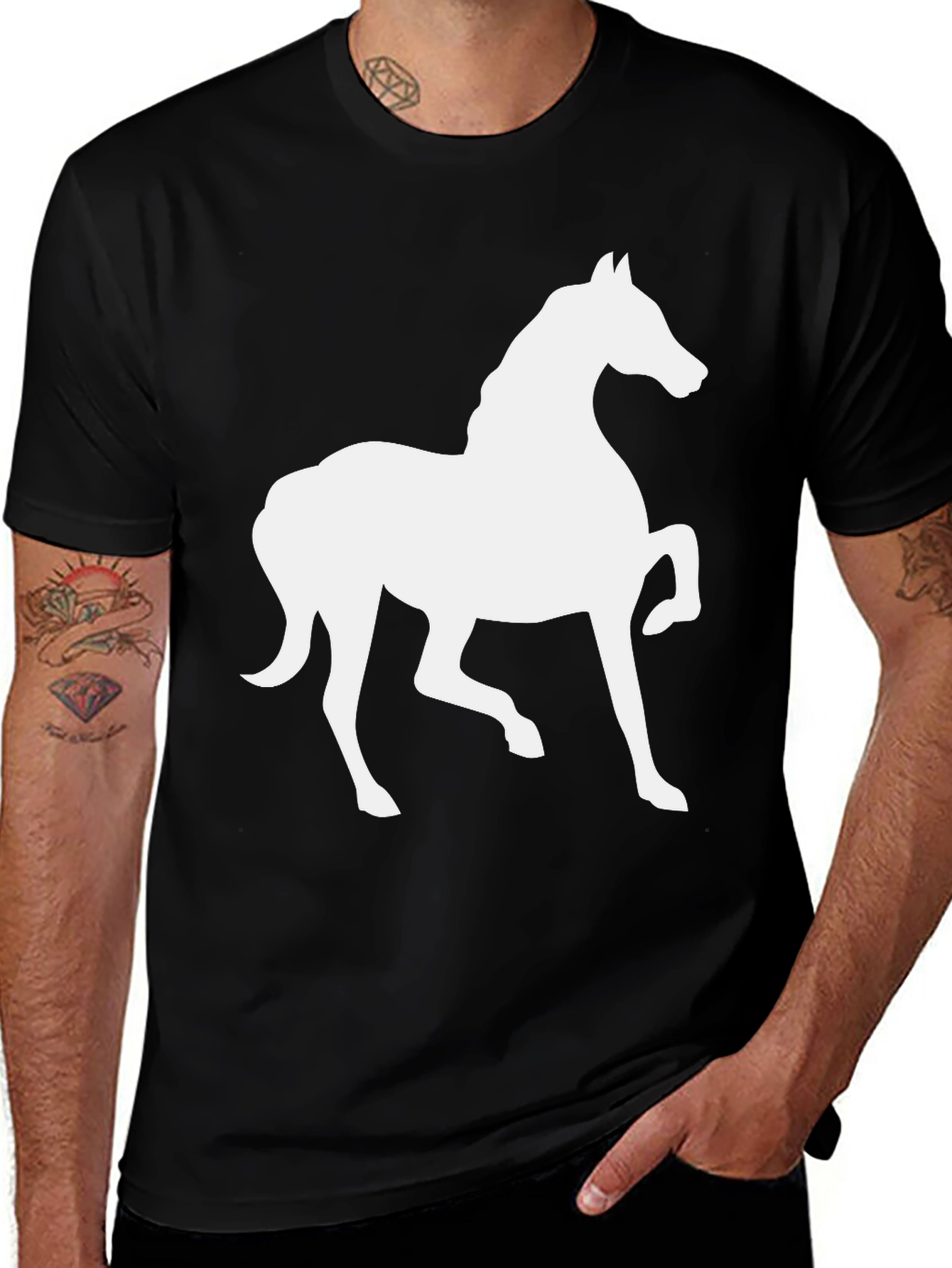 Variant 13 of Horse Silhouette T-Shirt - Black Cotton Tee