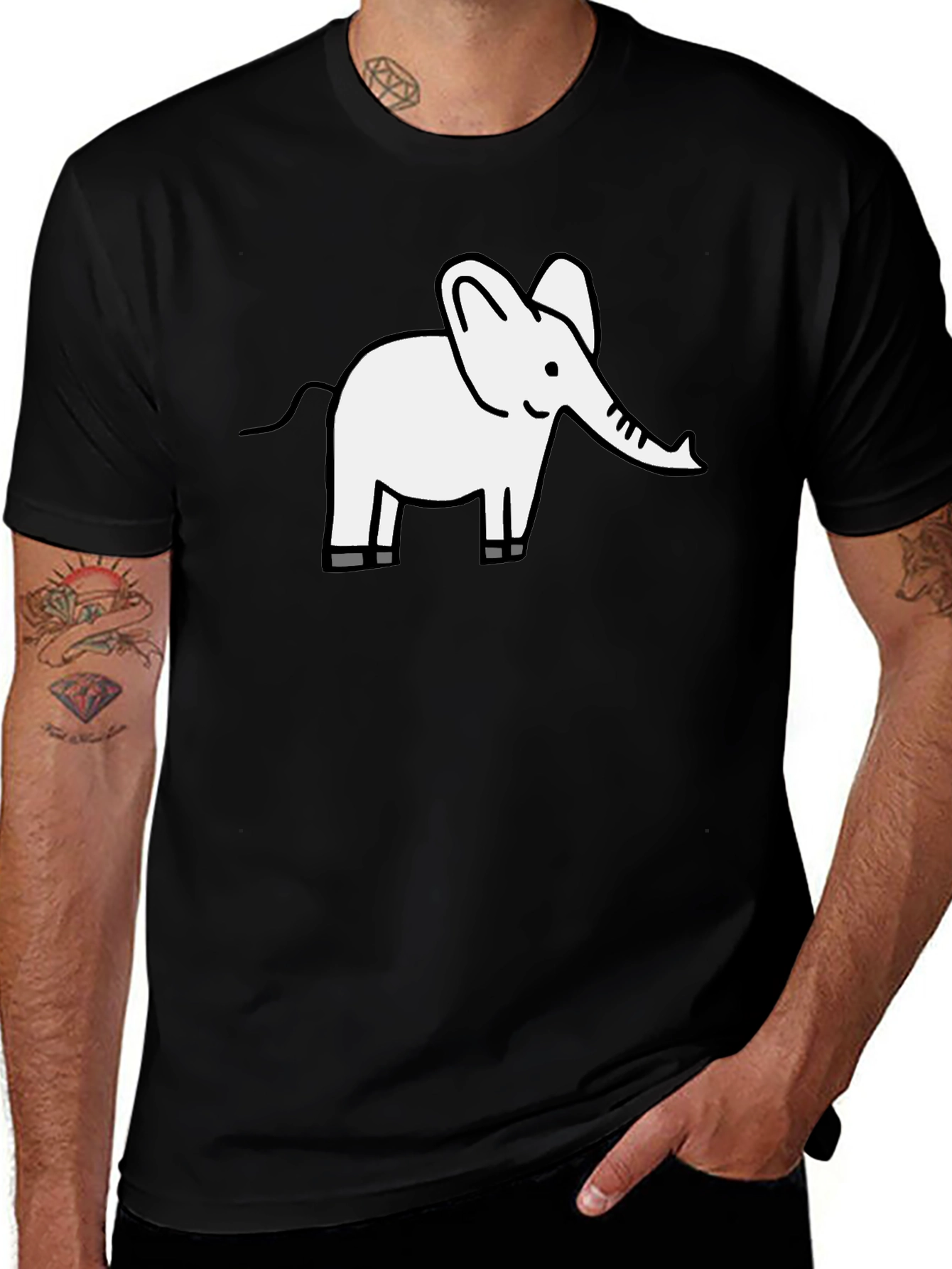Variant 27 of Cute Elephant Graphic Tee - Black Cotton T-Shirt