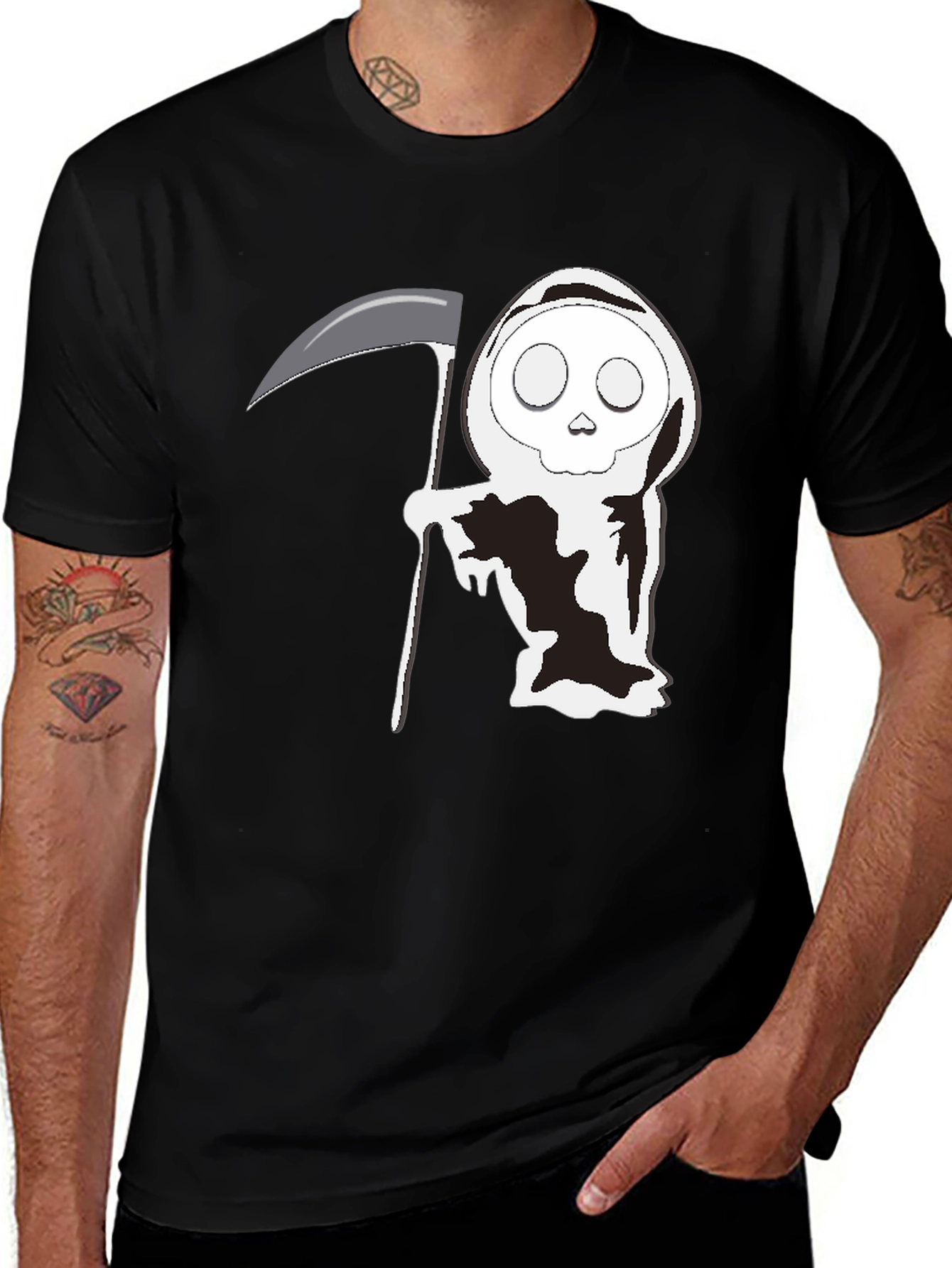 Variant 29 of Grim Reaper Cartoon Graphic Black T-Shirt