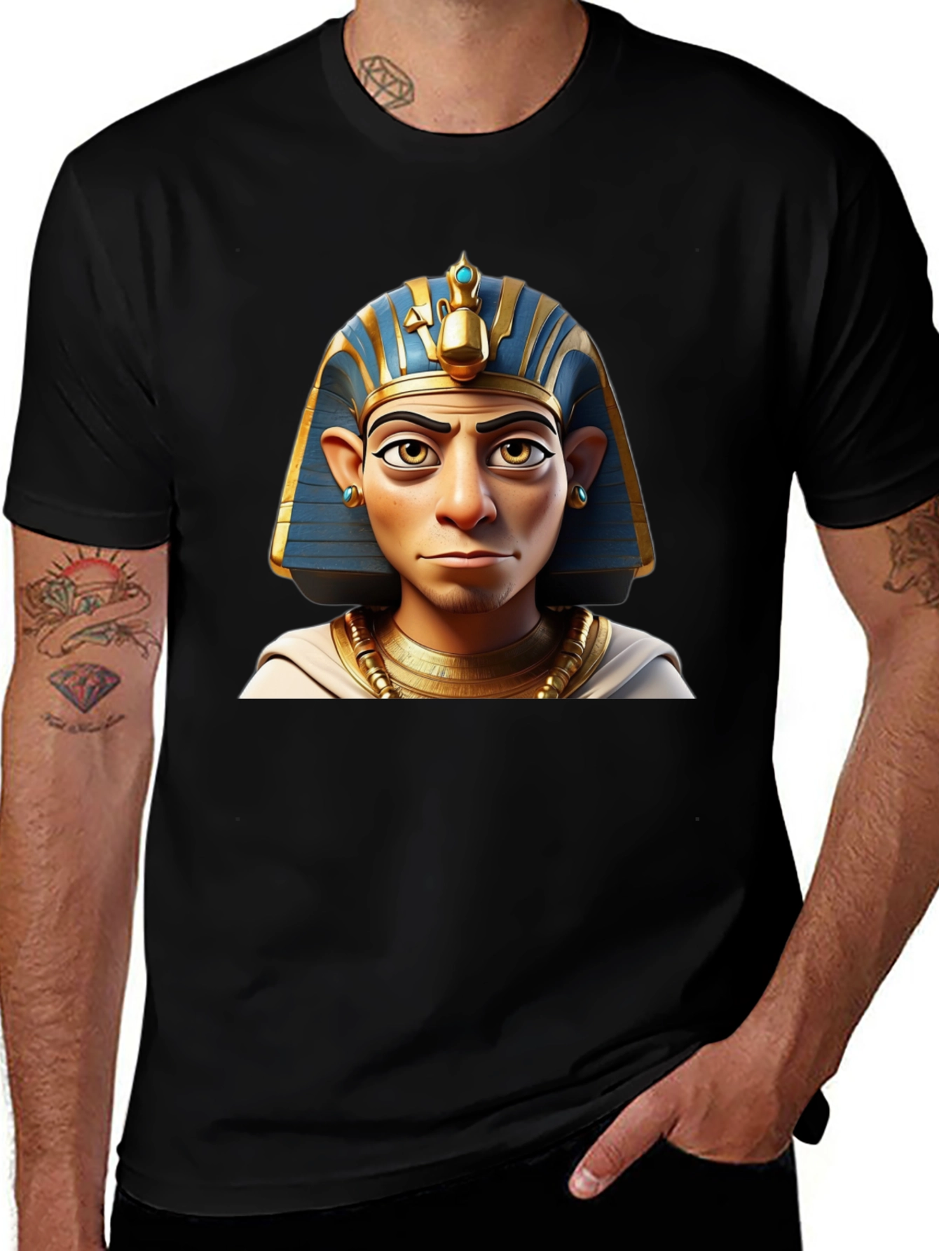 Variant 3 of Pharaoh Cartoon Print Black T-Shirt