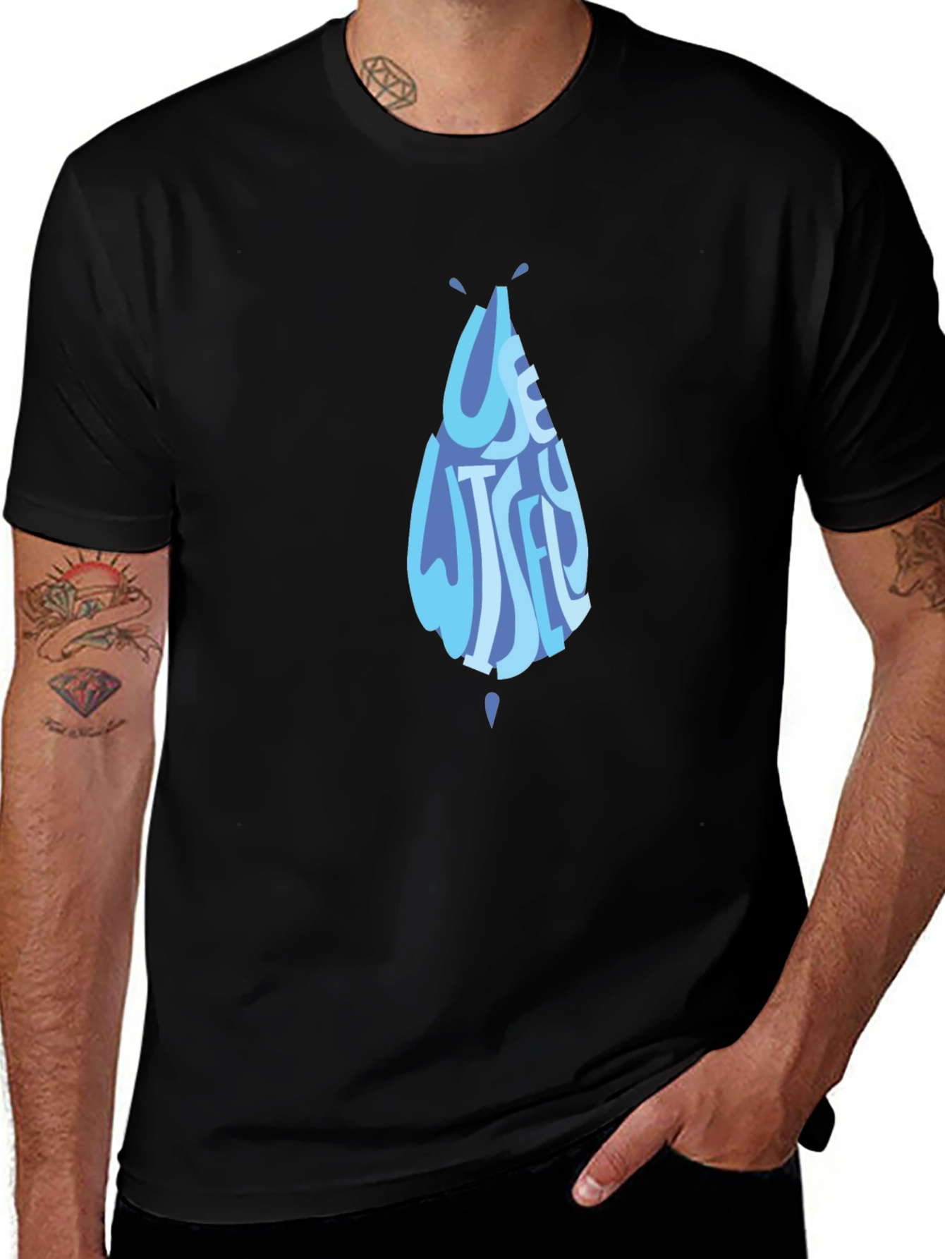 Variant 19 of Unique Water Drop Graphic Black Tee