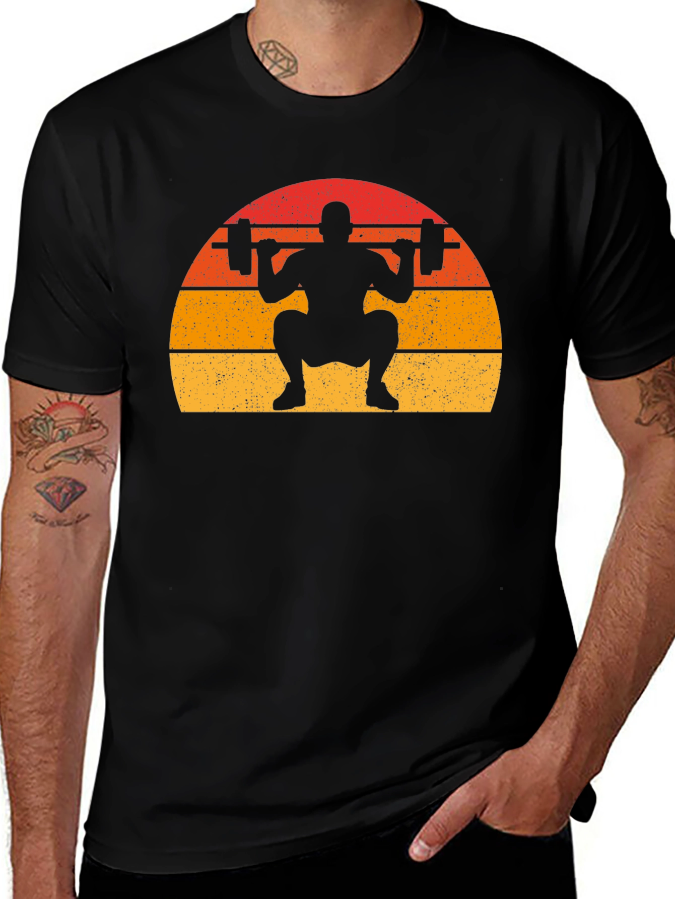 Variant 28 of Retro Weightlifting Squat T-Shirt