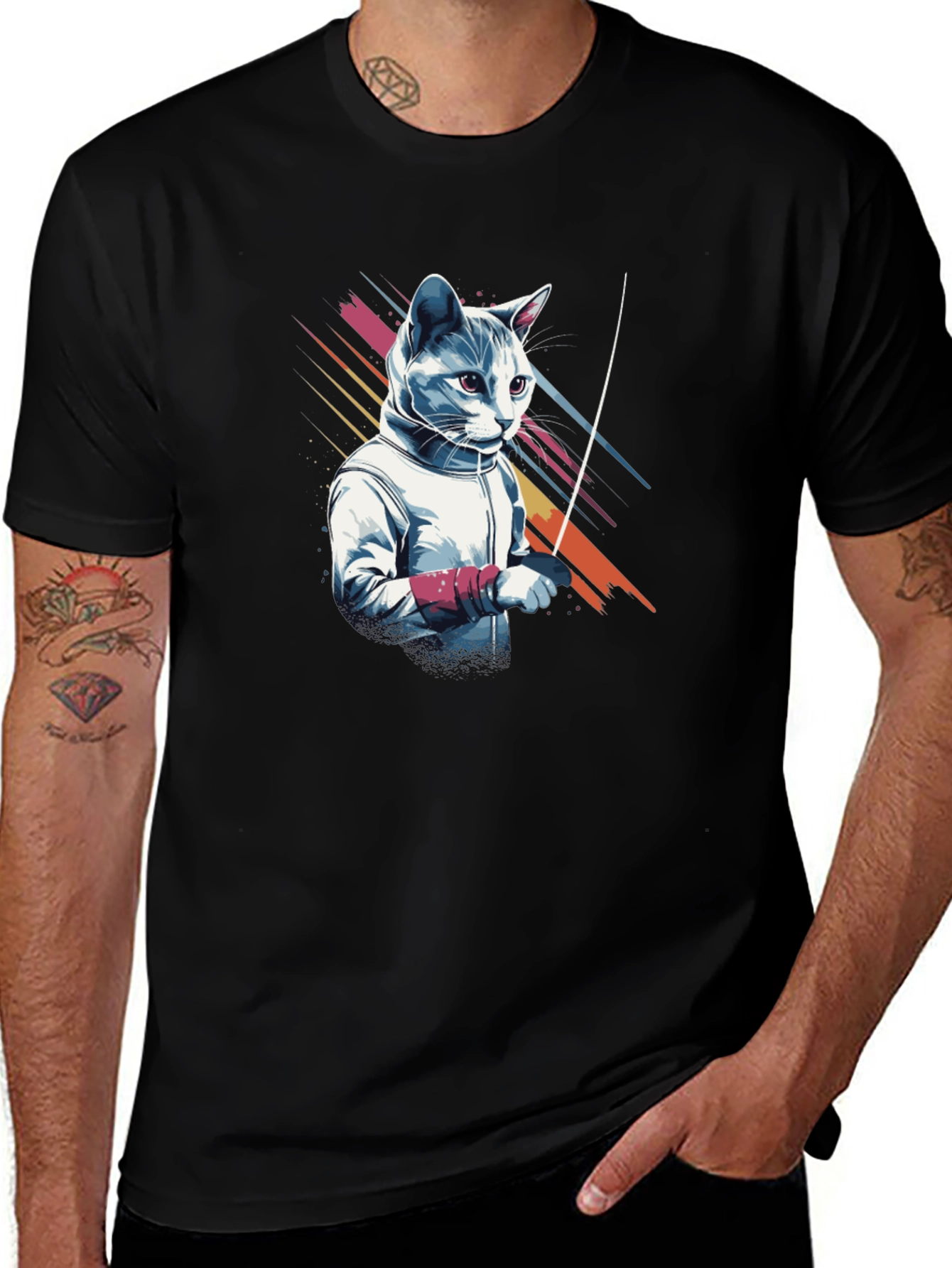 Variant 7 of Fencing Cat Graphic T-Shirt