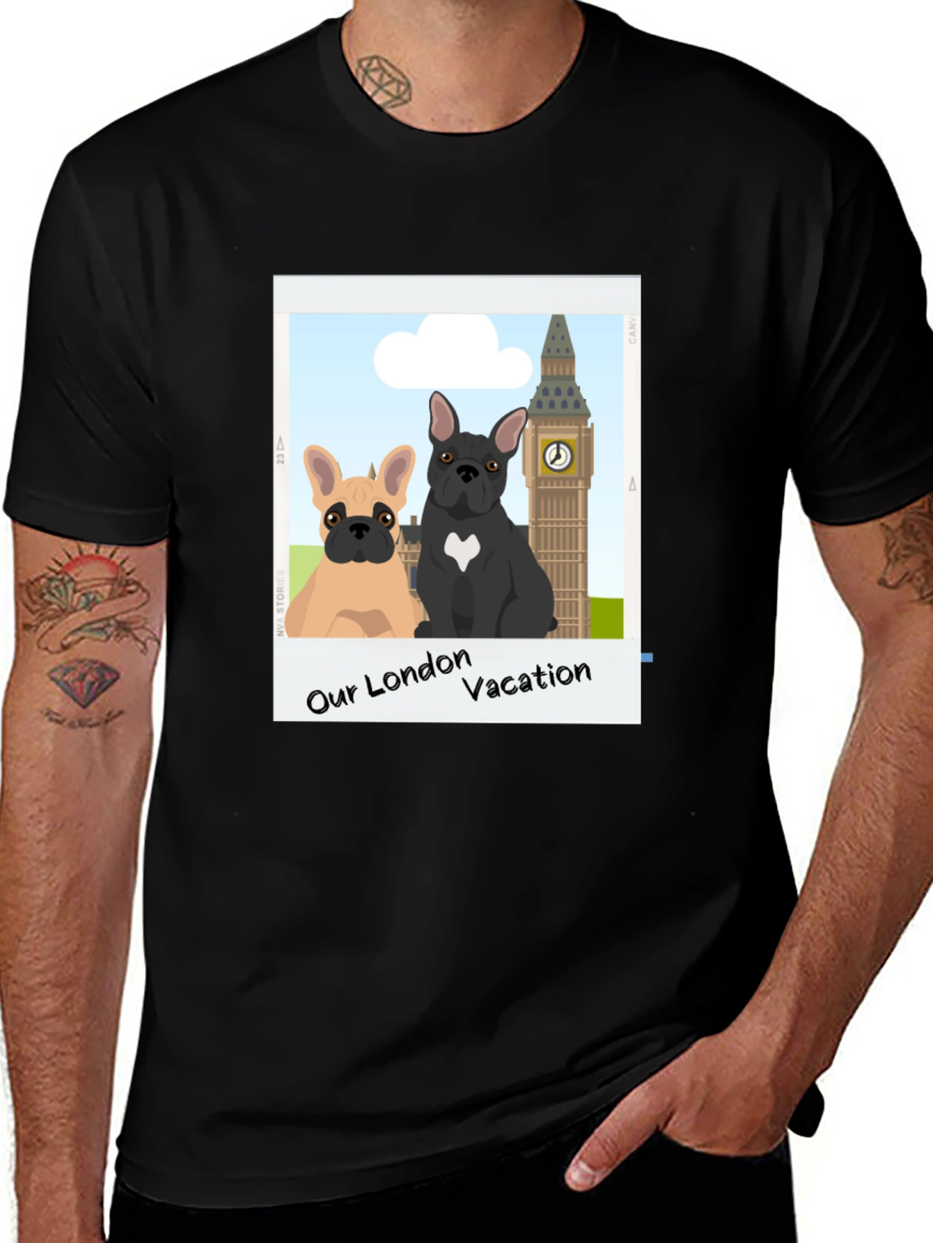 Variant 17 of London Vacation Bulldog Graphic Tee - Black