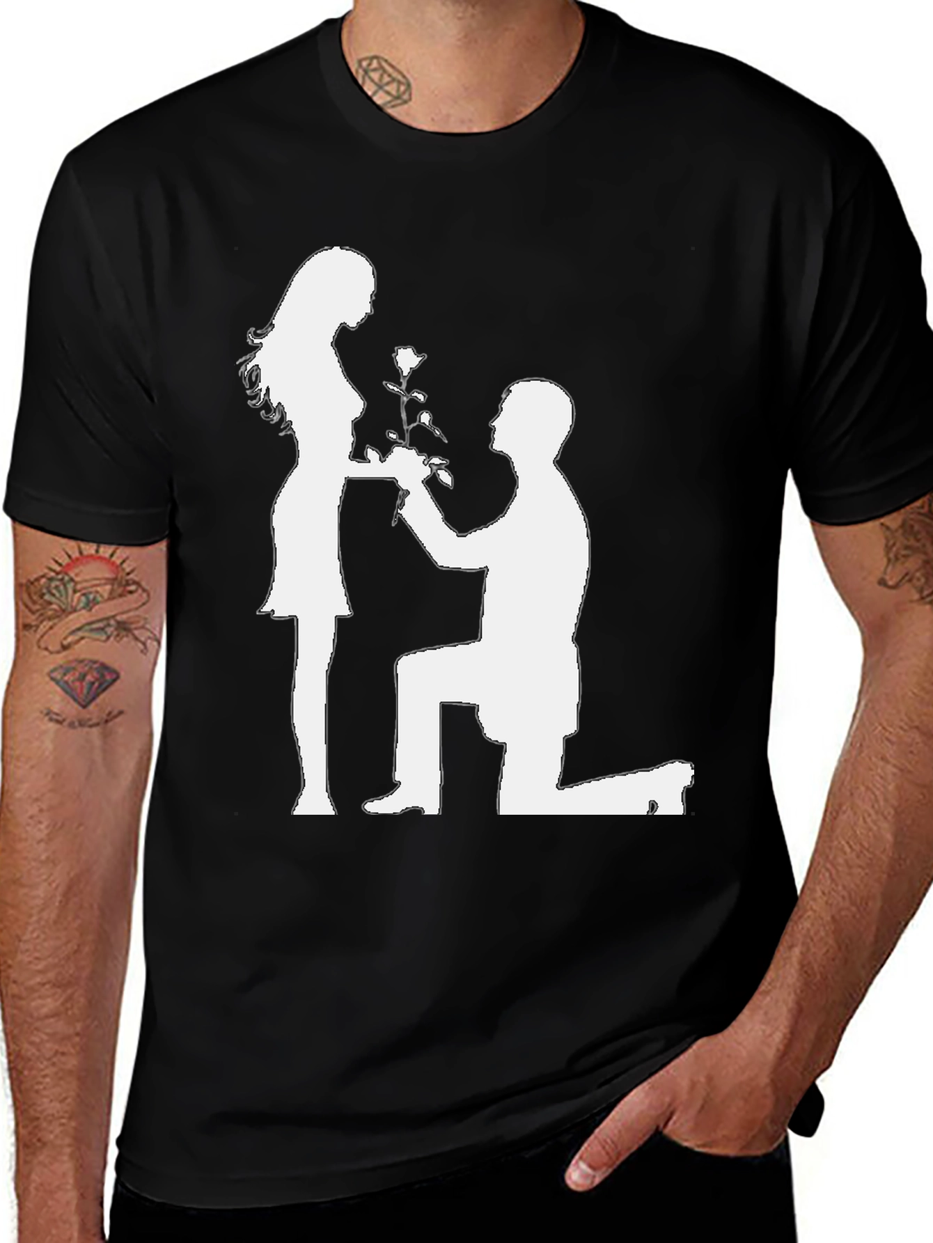 Variant 2 of Romantic Proposal T-Shirt - Black Cotton Graphic Tee