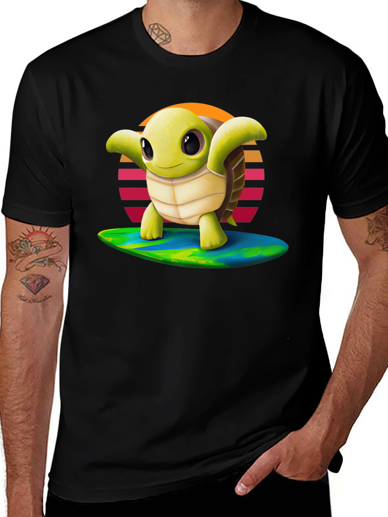 Variant 22 of Surfing Turtle Graphic Tee - Retro Wave Design