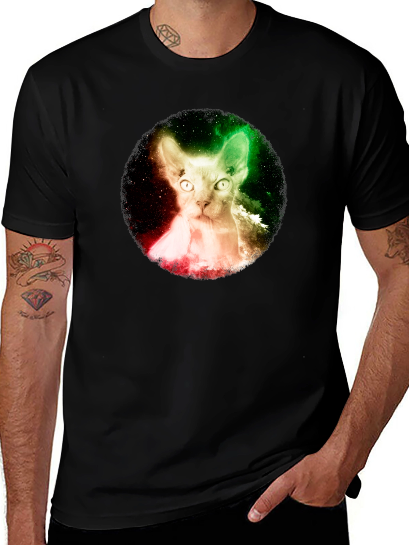 Variant 30 of Galaxy Cat Graphic Tee - Unique Sphynx Design