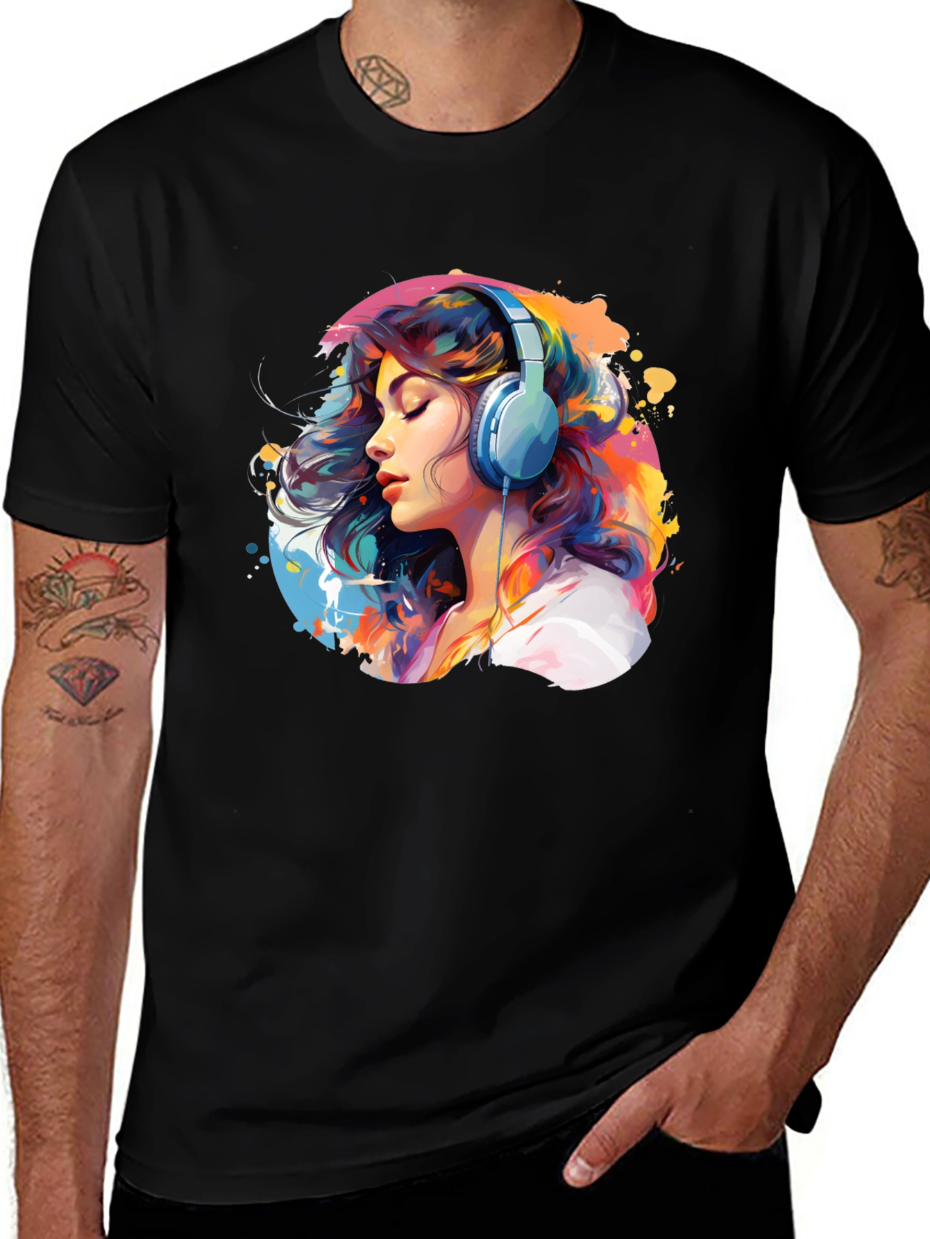 Variant 8 of Colorful Woman with Headphones Graphic Tee