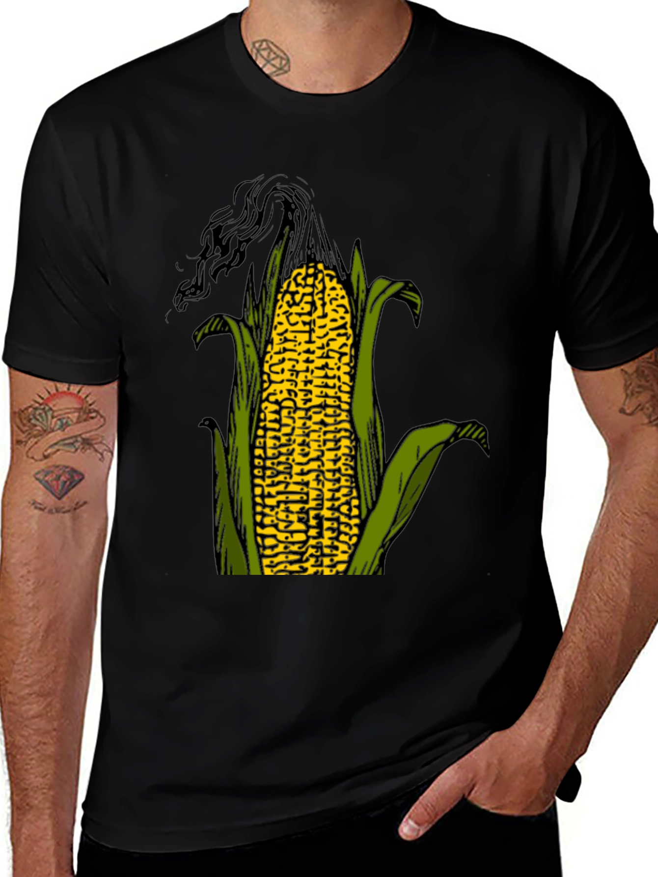 Variant 7 of Corn on the Cob Graphic Tee - Black Cotton T-Shirt