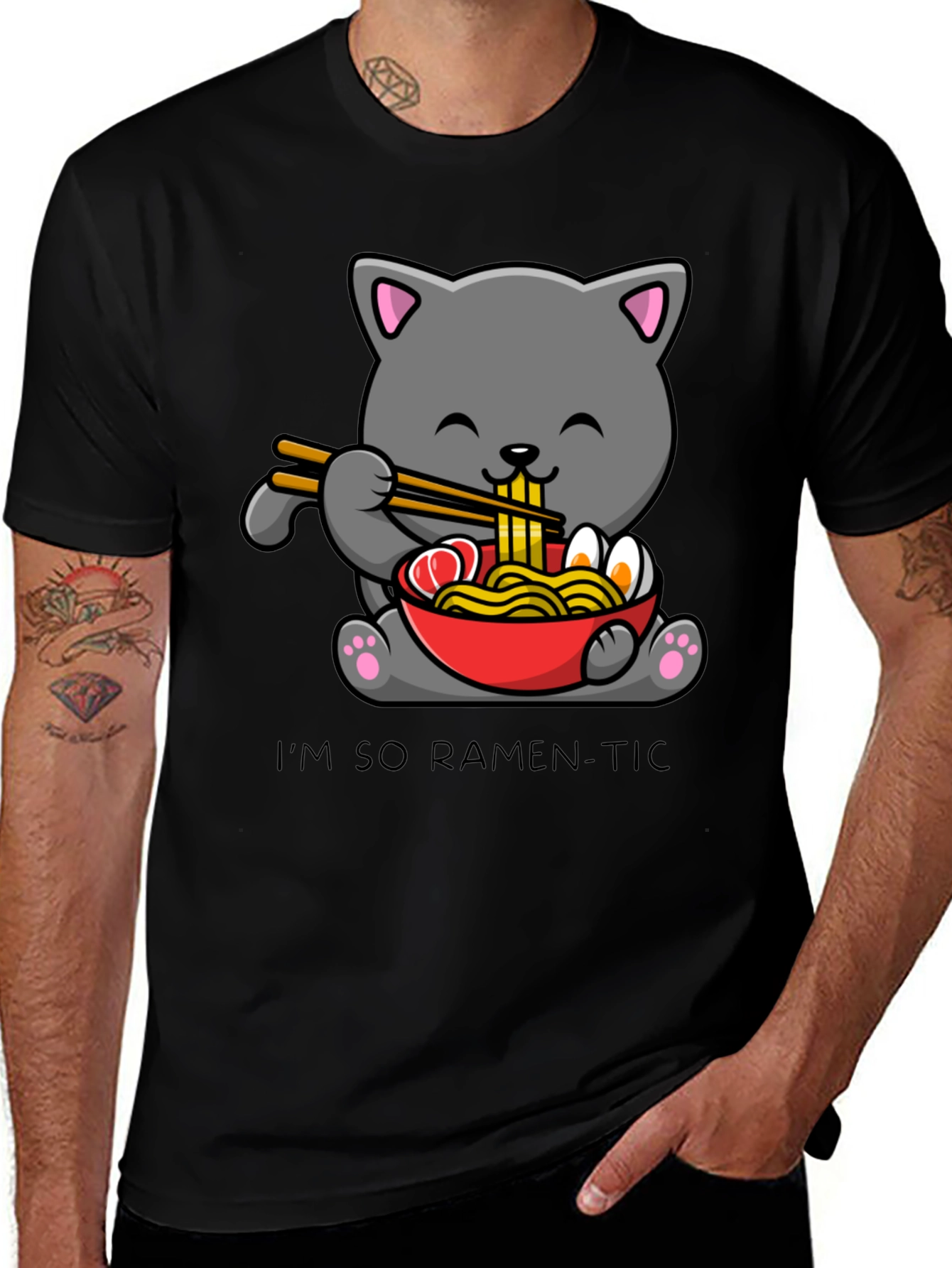 Cute Ramen Cat T-Shirt - I'm So Ramen-Tic!