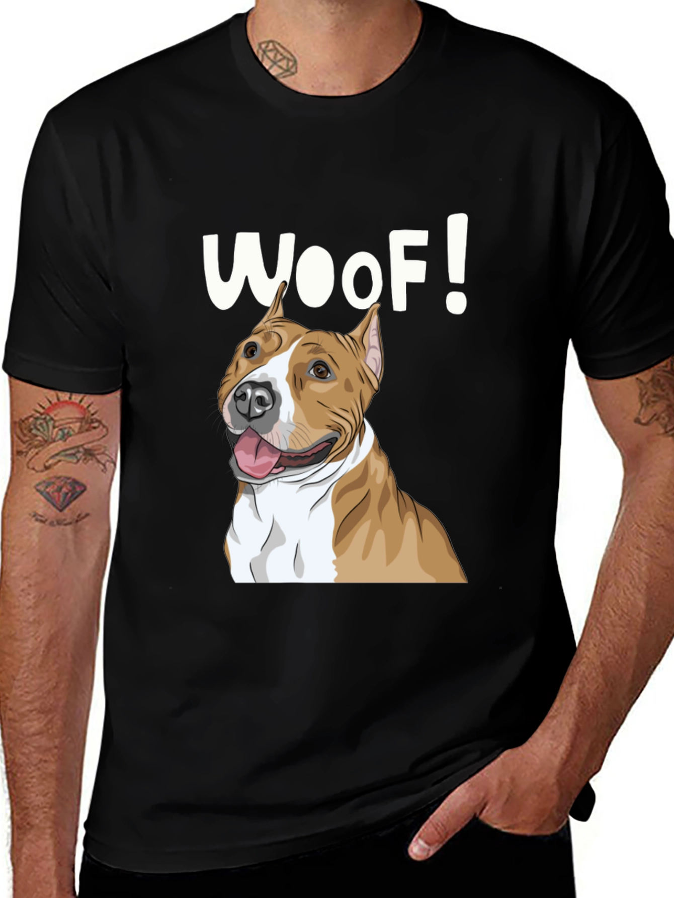 Variant 13 of Woof Dog Graphic Tee - Black Cotton T-Shirt