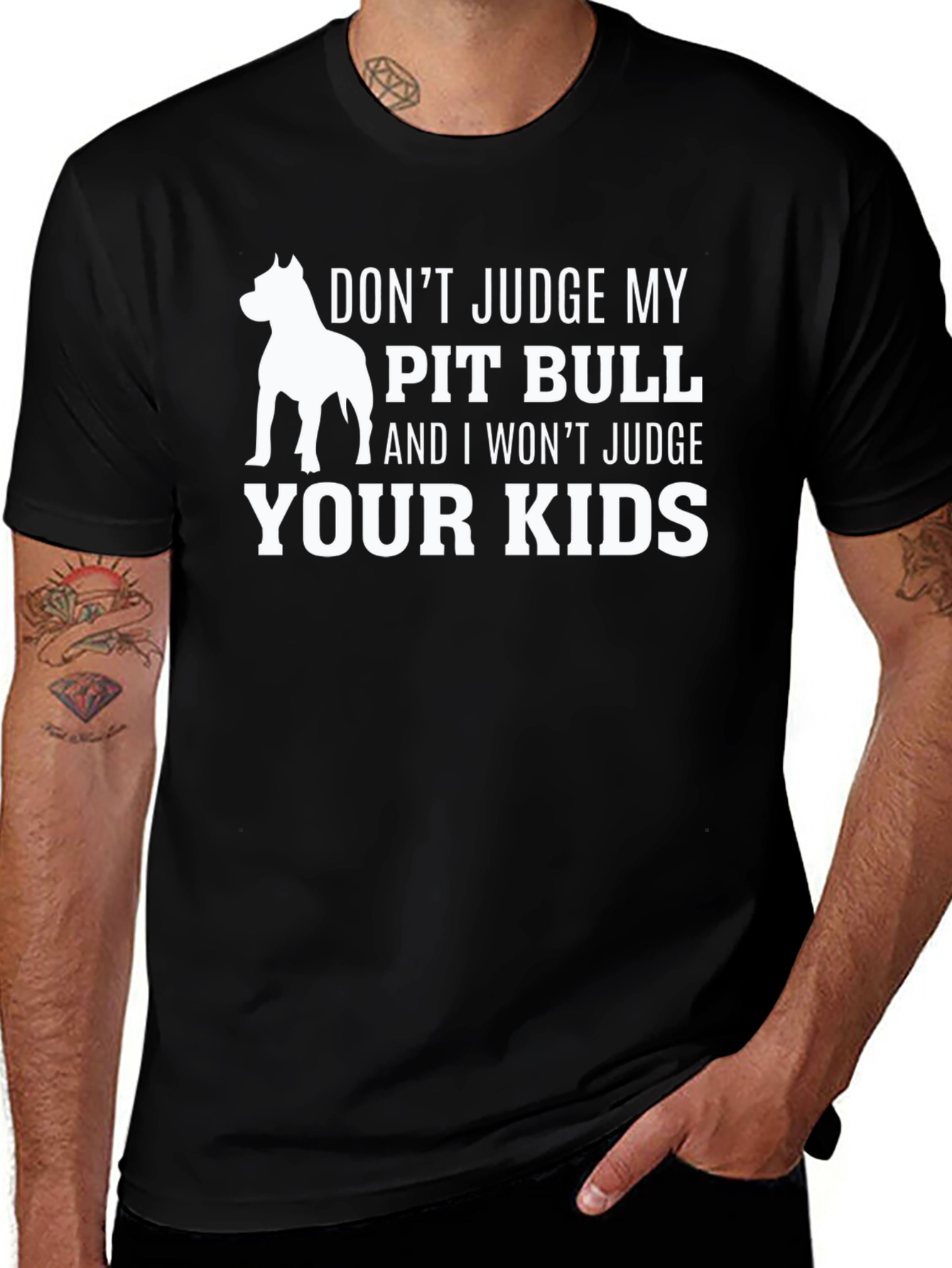 Variant 28 of Don't Judge My Pit Bull Black T-Shirt