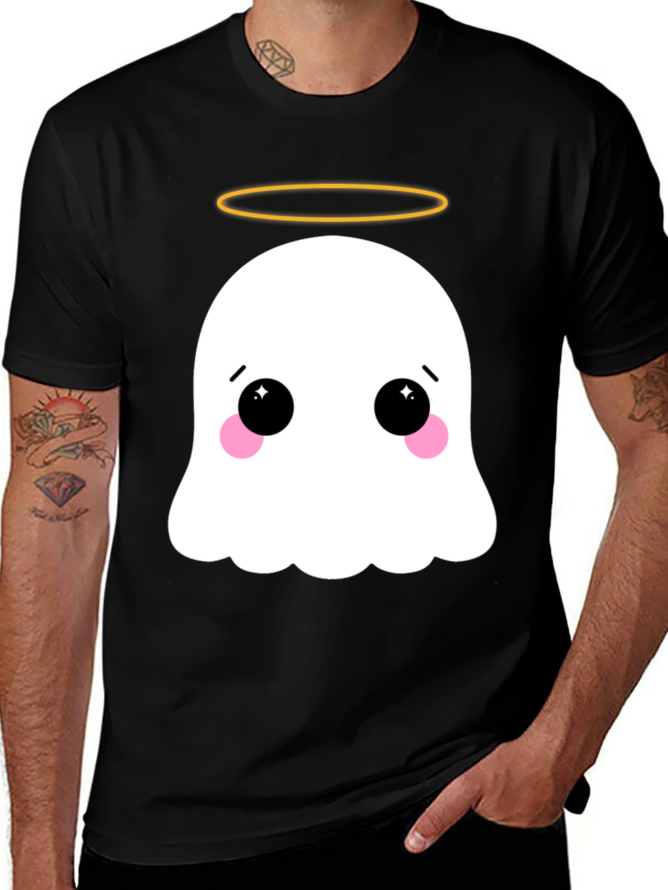 Variant 3 of Cute Ghost with Halo Black T-Shirt