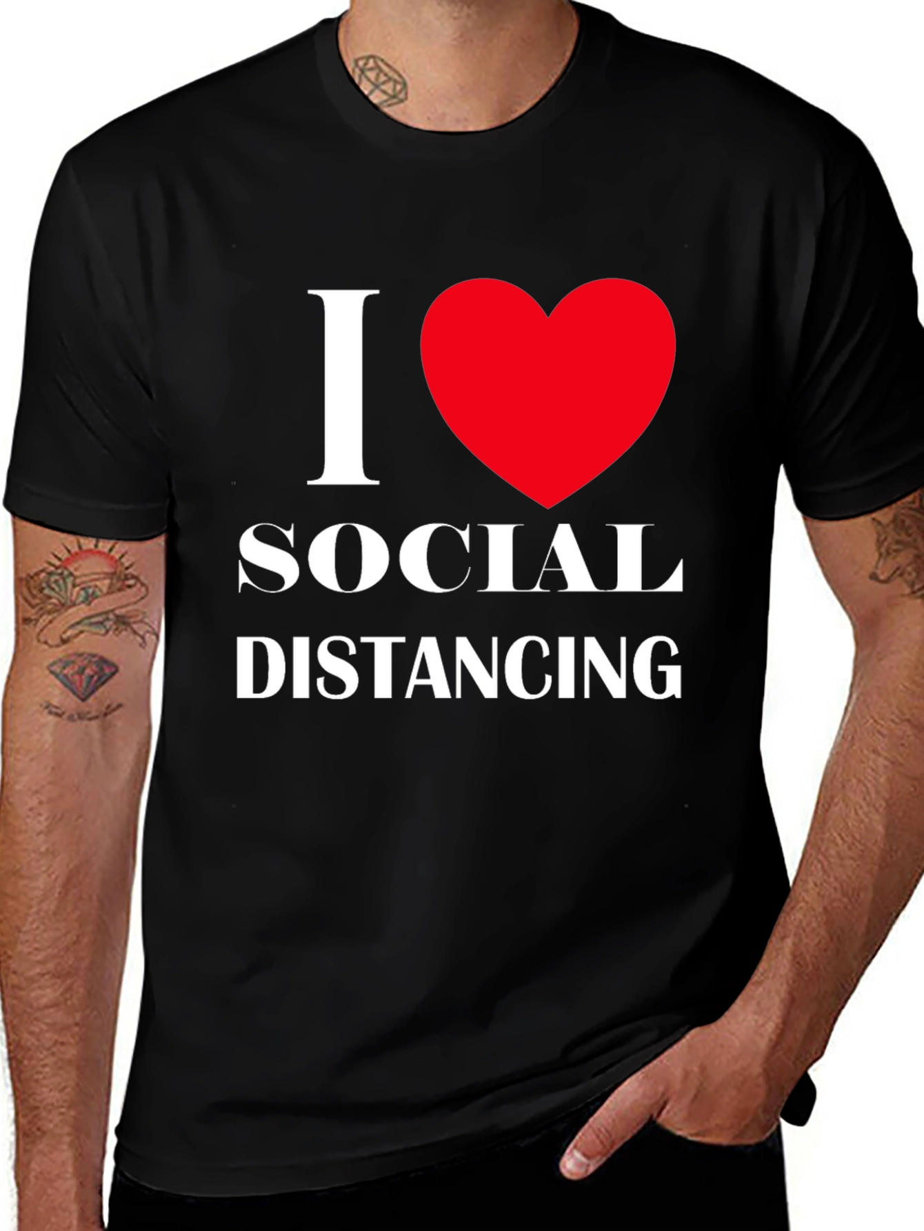 Variant 29 of I Love Social Distancing T-Shirt Black Cotton