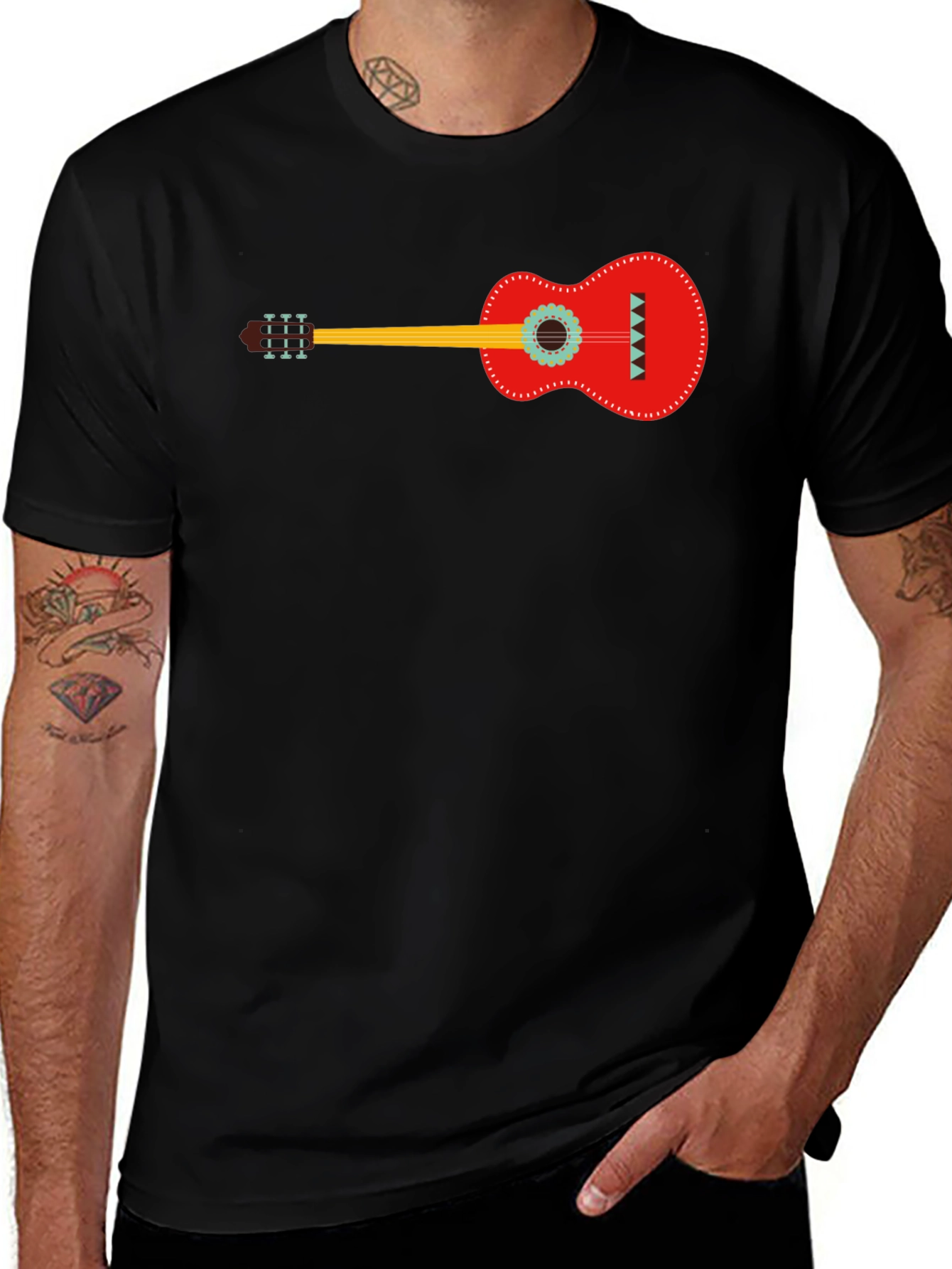 Variant 5 of Guitar Graphic Print Black T-Shirt