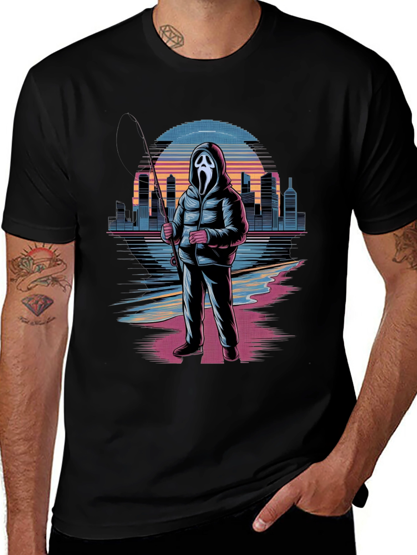 Variant 21 of Ghost Face Fishing T-Shirt Retro City Design