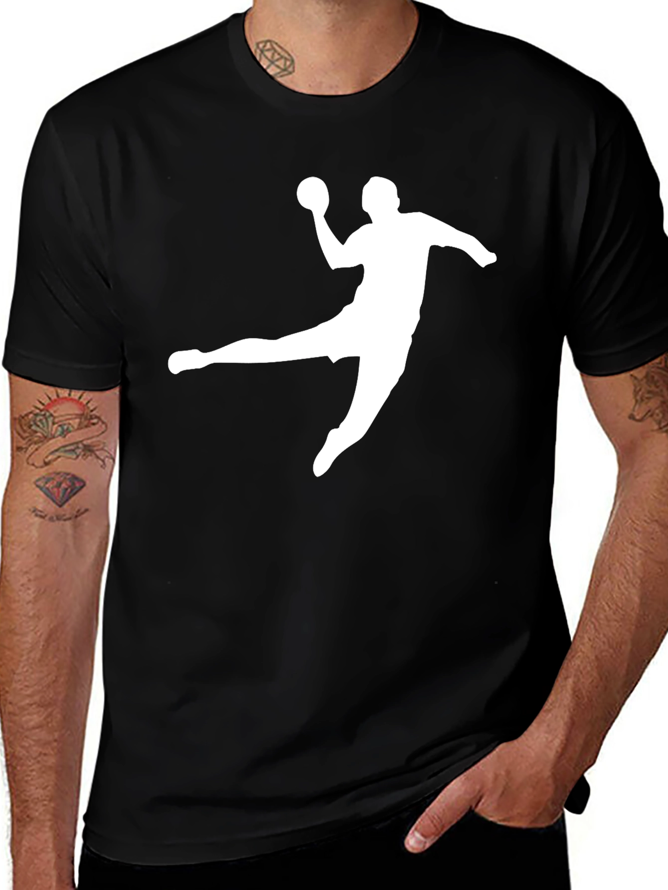 Variant 17 of Handball Player Graphic T-Shirt - Black
