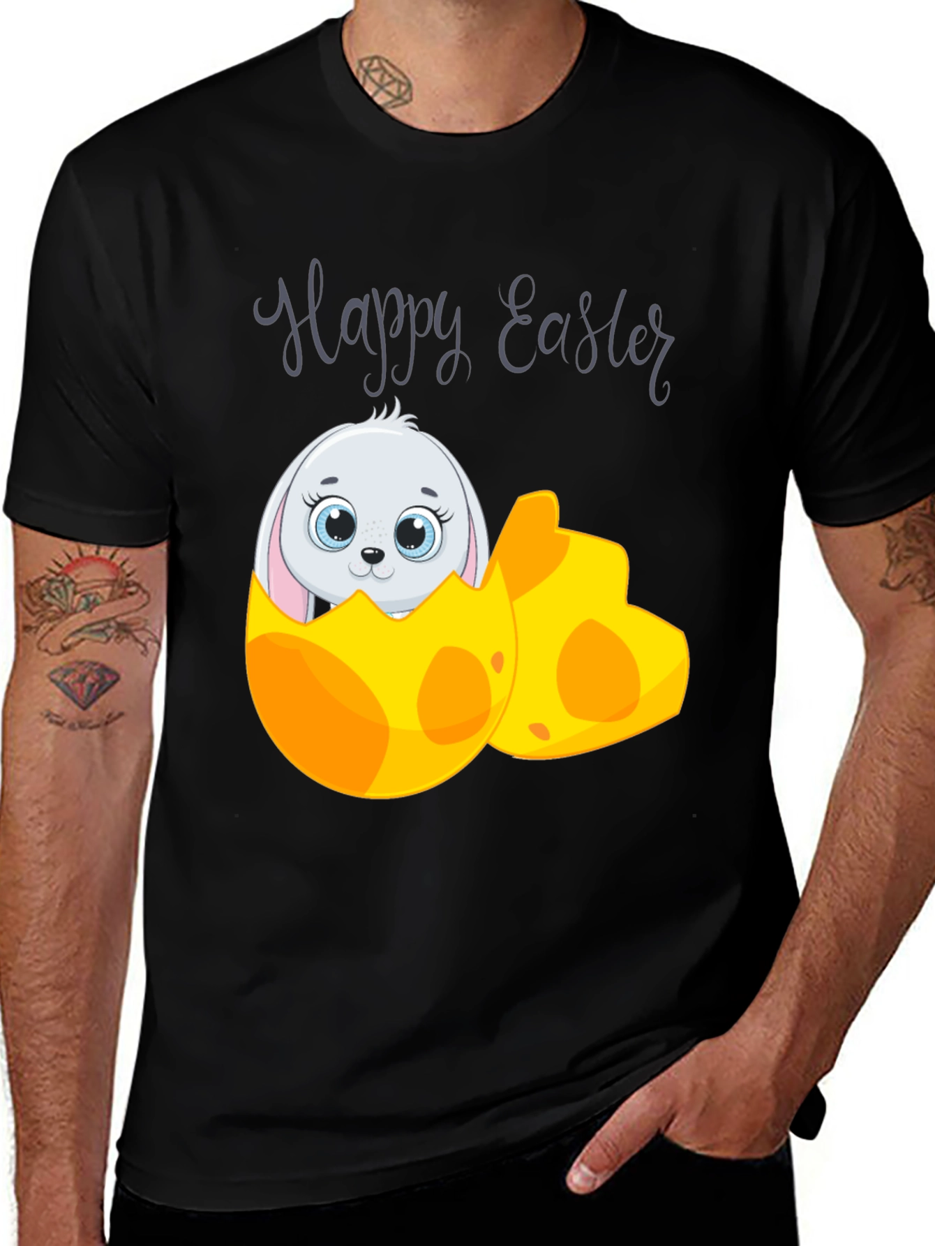Black Happy Easter Bunny Egg T-Shirt main image