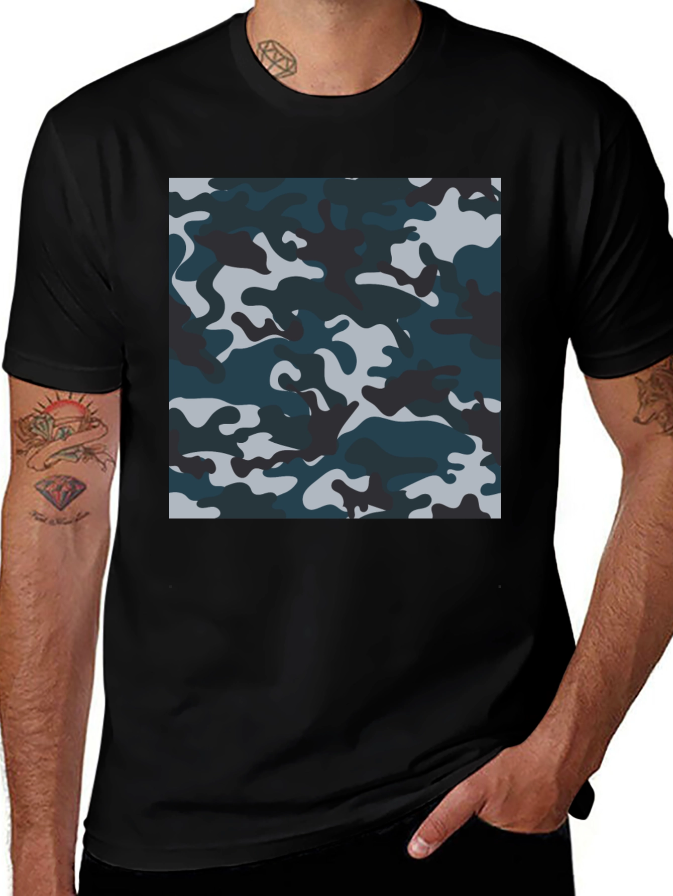 Variant 9 of Camouflage Pattern Black T-Shirt