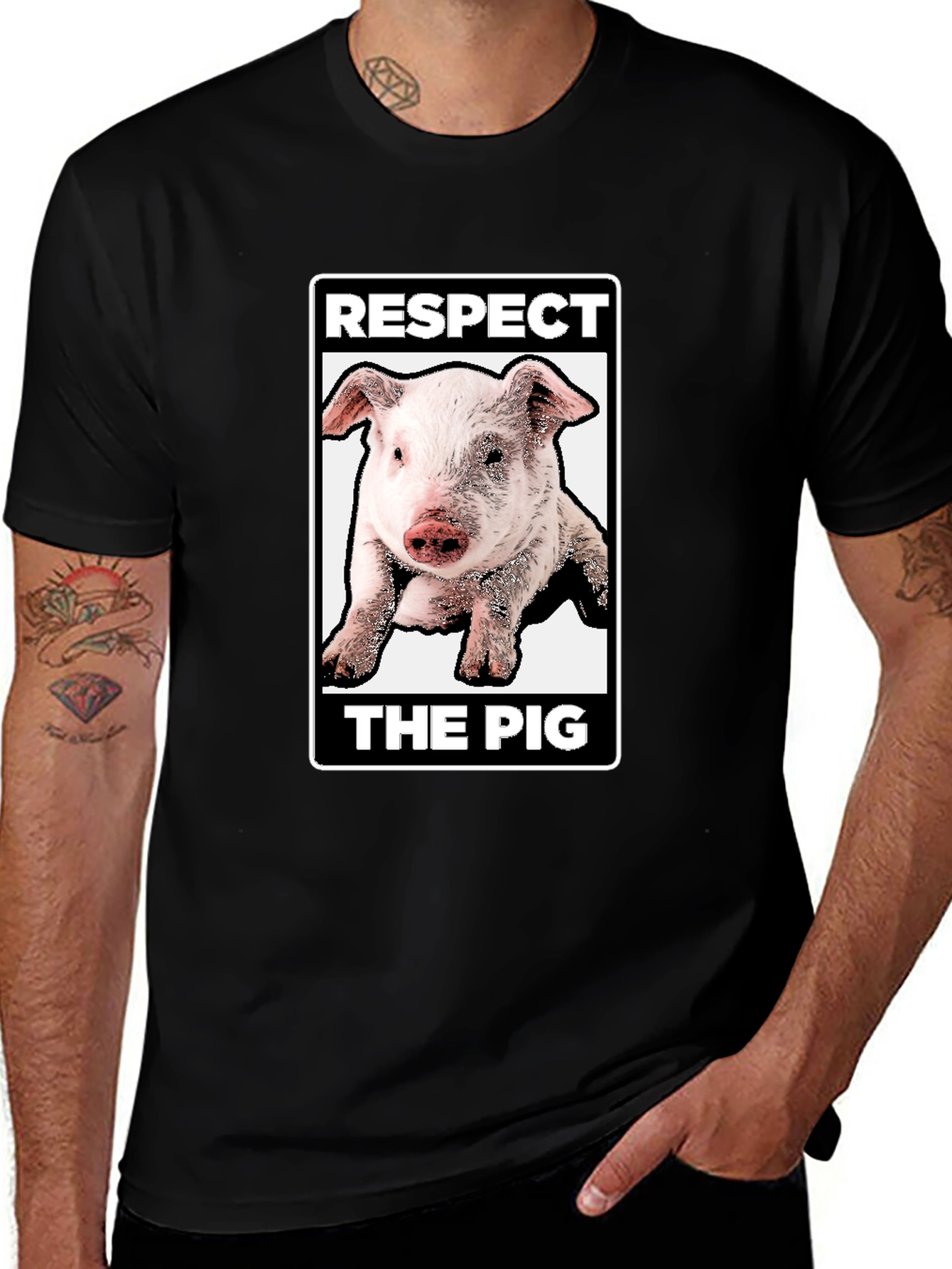 Black Respect the Pig Graphic T-Shirt - Black main image