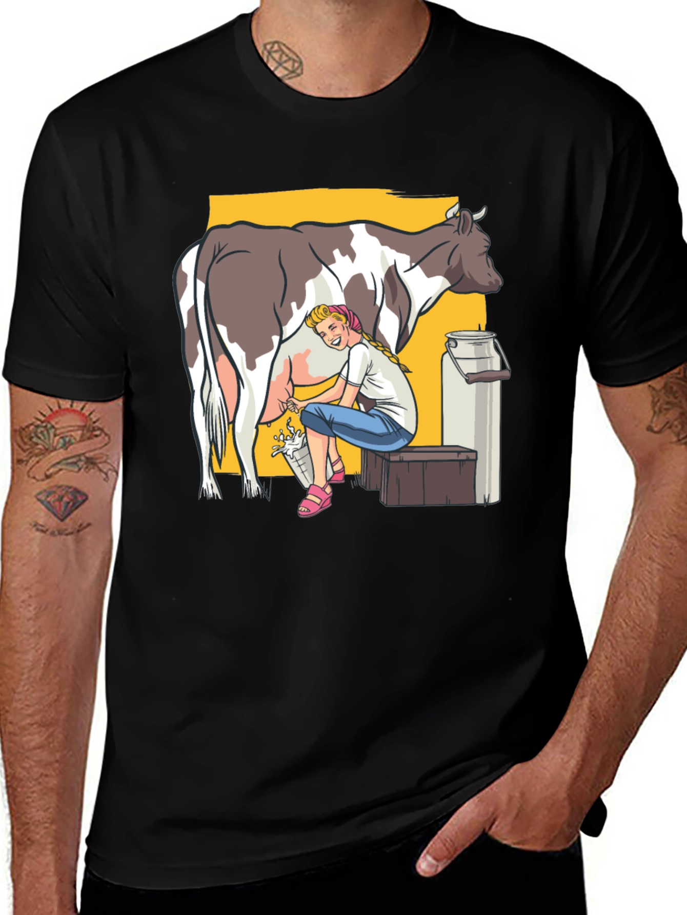 Cow Milking Graphic Tee - Quirky Farm Style