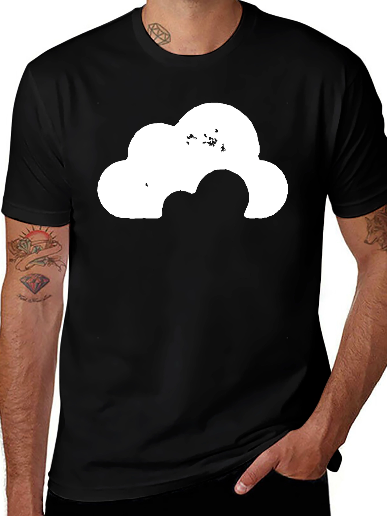 Variant 25 of Men's Black T-Shirt with White Cloud Design