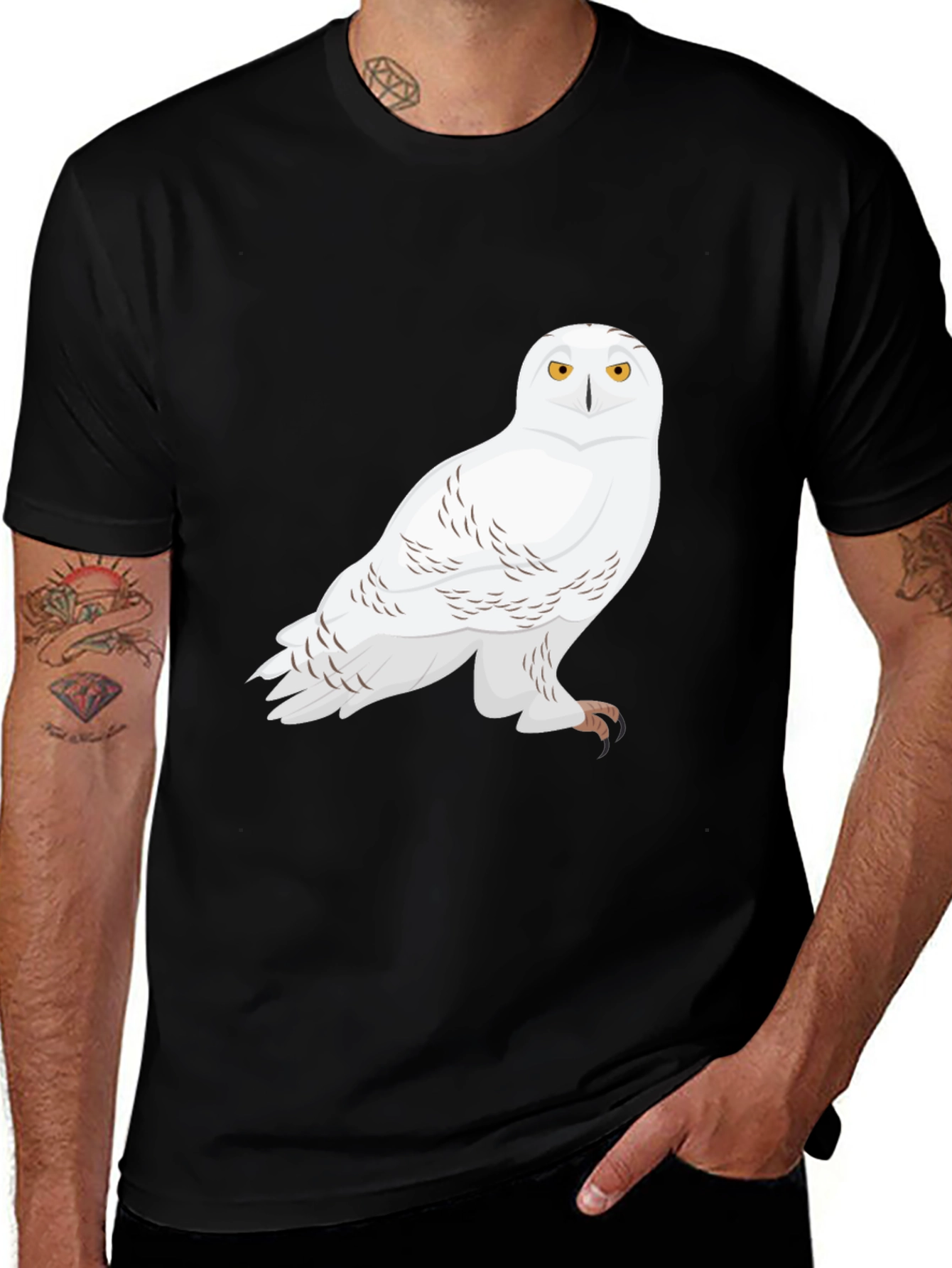 Variant 8 of Owl Graphic Tee - Black Cotton Blend Shirt