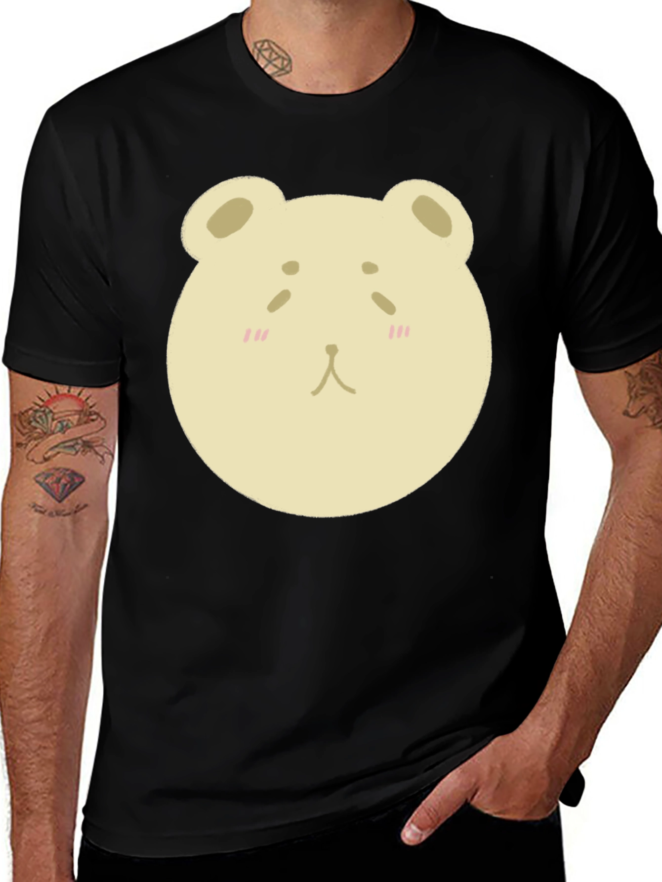 Variant 14 of Cute Bear Face Graphic Black T-Shirt