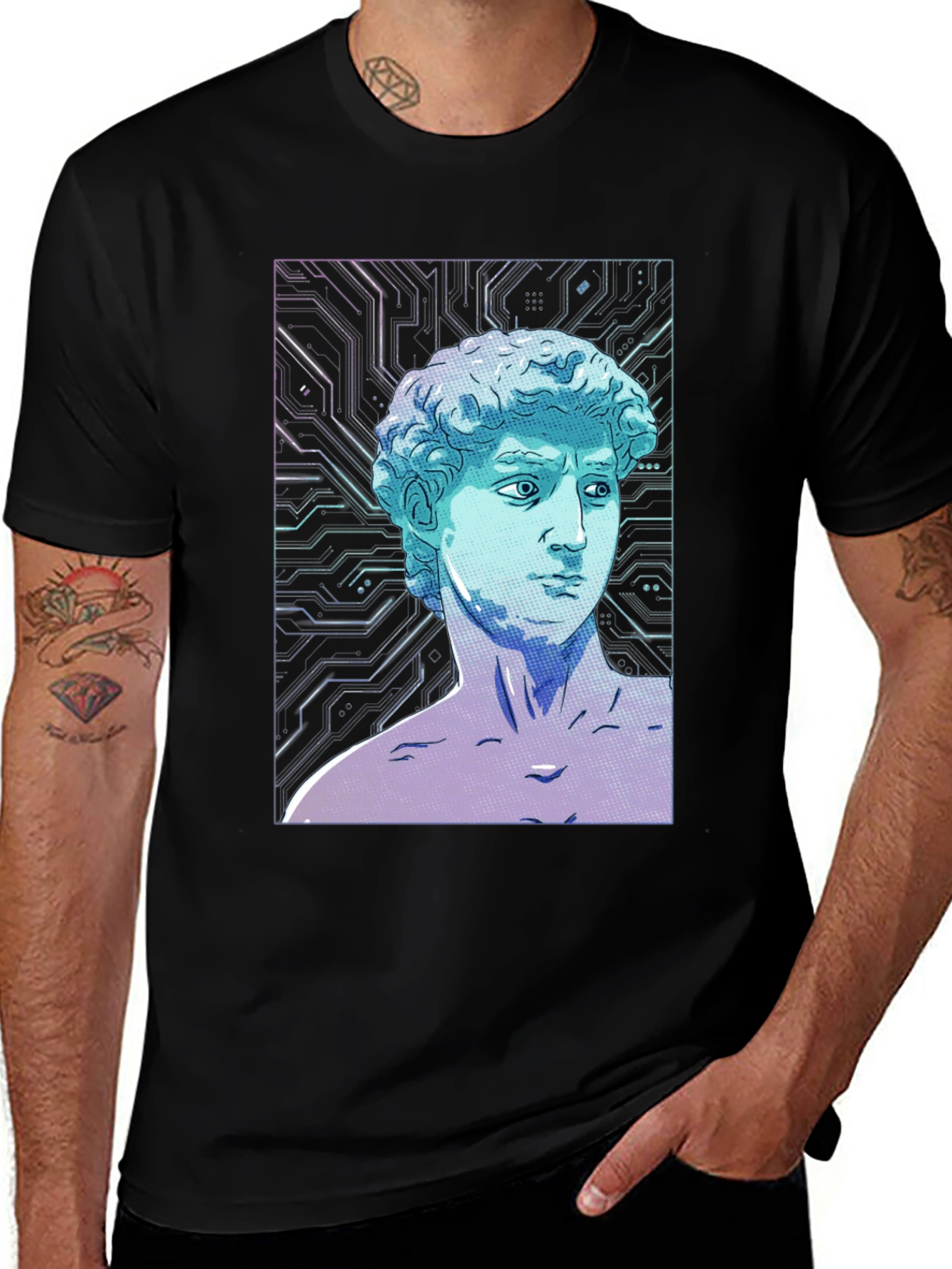 Variant 16 of David Statue Cyberpunk Graphic T-Shirt