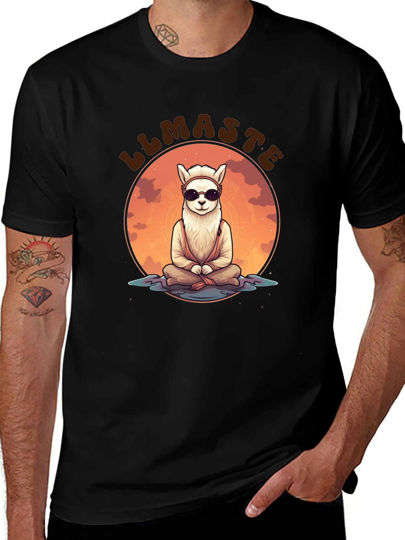Variant 9 of Llamaste Black T-Shirt: Meditating Llama Design
