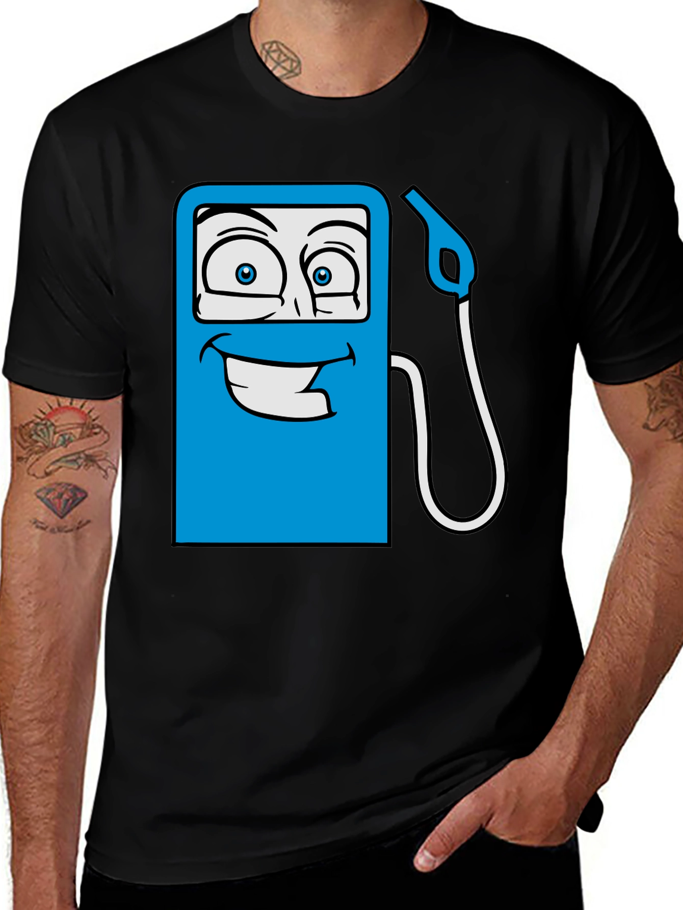 Variant 29 of Funny Gas Pump Cartoon Graphic T-Shirt - Black