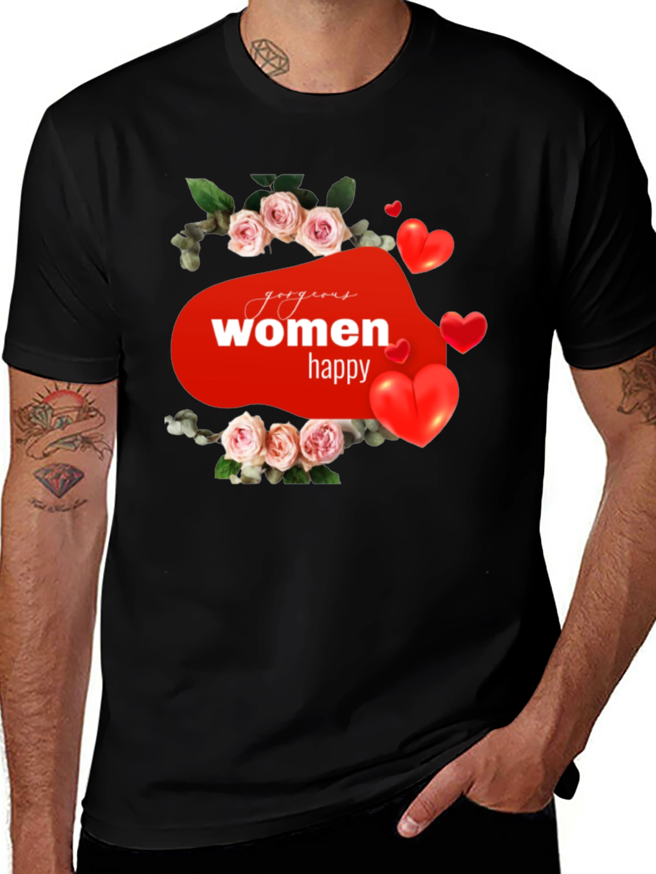 Variant 4 of Gorgeous Women Happy Black T-Shirt