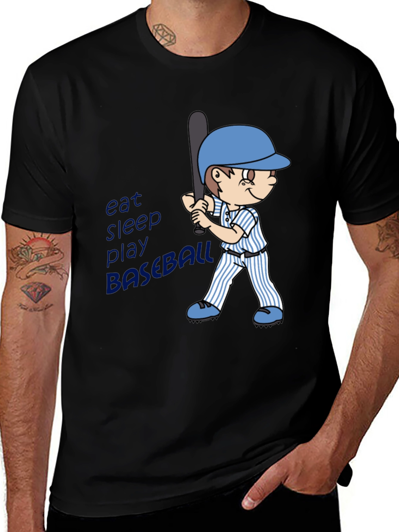 Variant 10 of Eat Sleep Play Baseball T-Shirt - Cartoon Batter Design