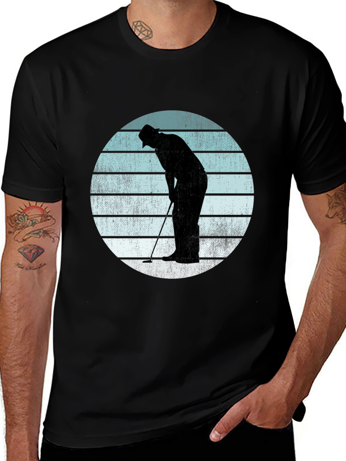 Variant 9 of Retro Golfer Silhouette Graphic Tee - Black