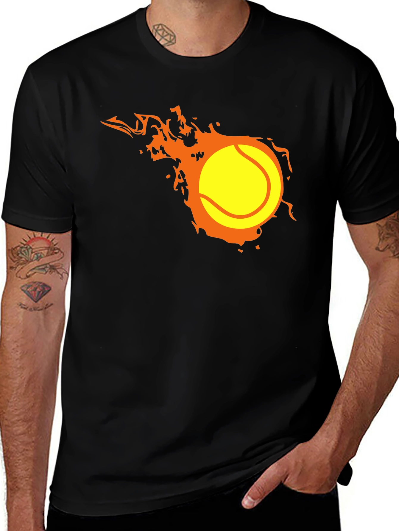 Variant 22 of Flaming Tennis Ball Graphic Tee - Black