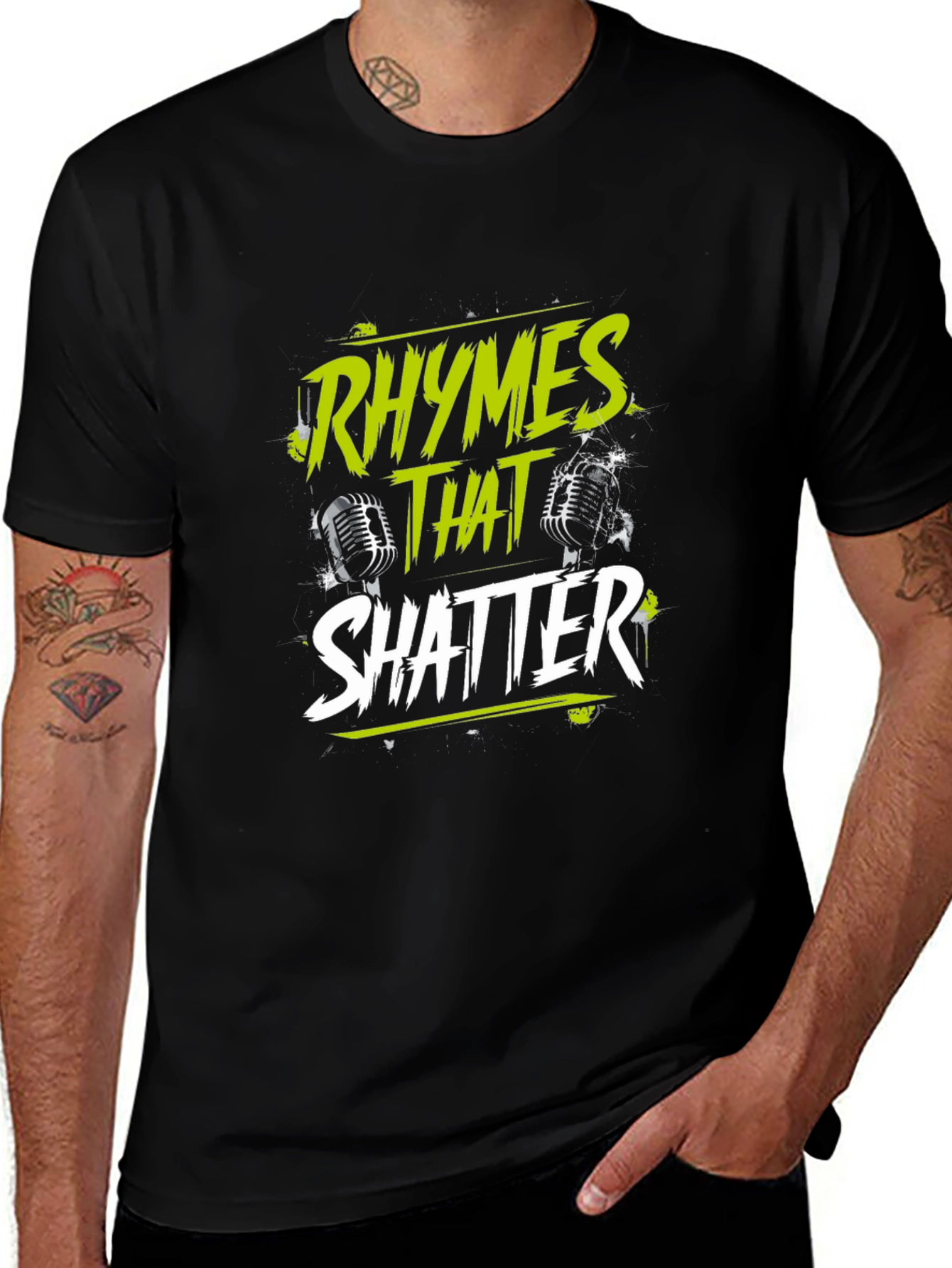Variant 18 of Rhymes That Shatter Graphic Print Black T-Shirt
