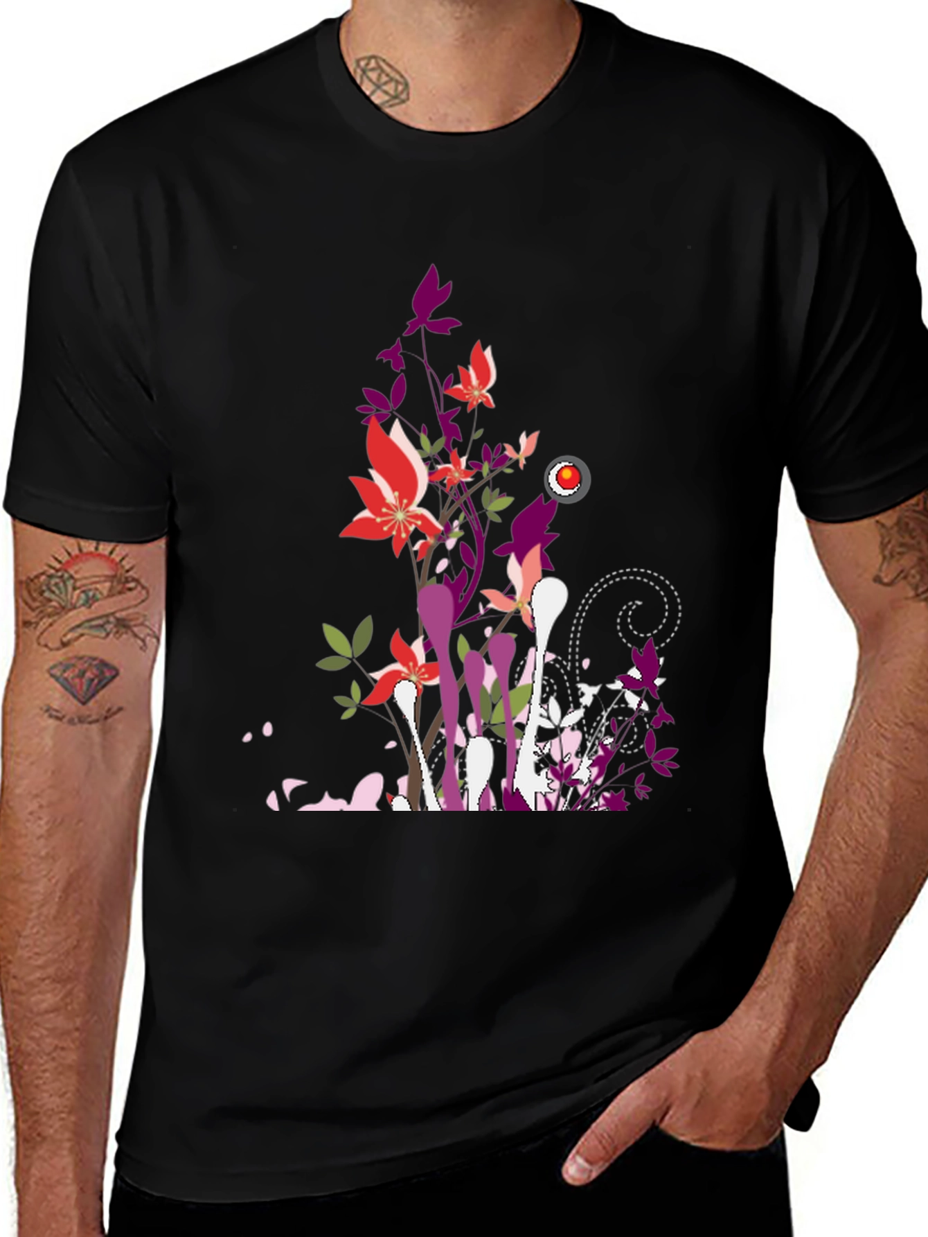 Variant 2 of Floral Graphic Print Black T-Shirt