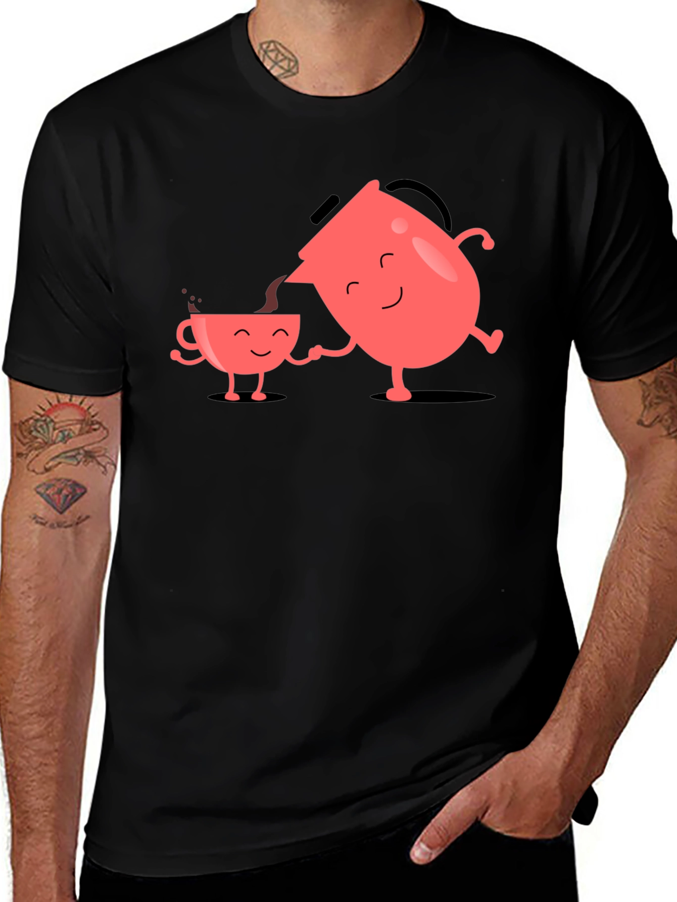 Variant 5 of Cute Coffee Pot & Cup Black T-Shirt
