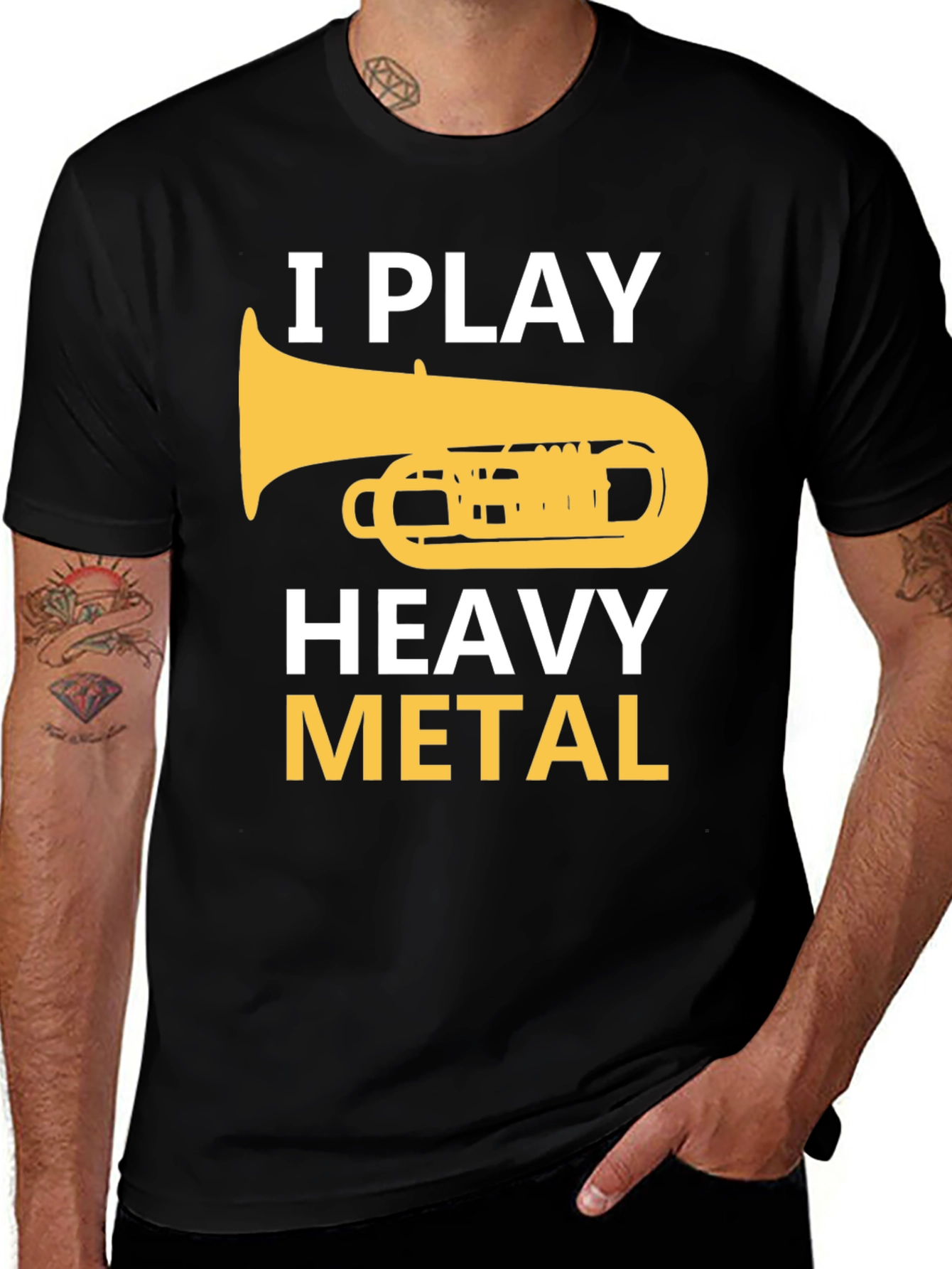 Black I Play Heavy Metal Tuba Funny Musician T-Shirt main image