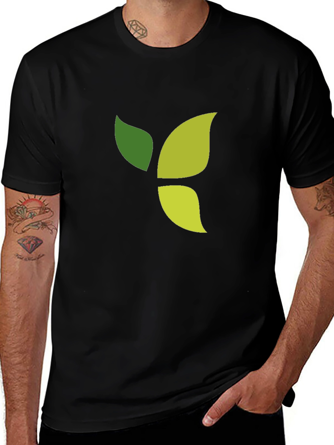 Variant 16 of Green Leaf Graphic Black T-Shirt
