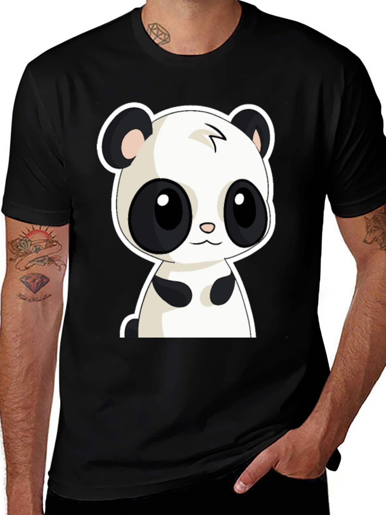 Variant 28 of Cute Panda Bear Graphic T-Shirt - Black Cotton Tee