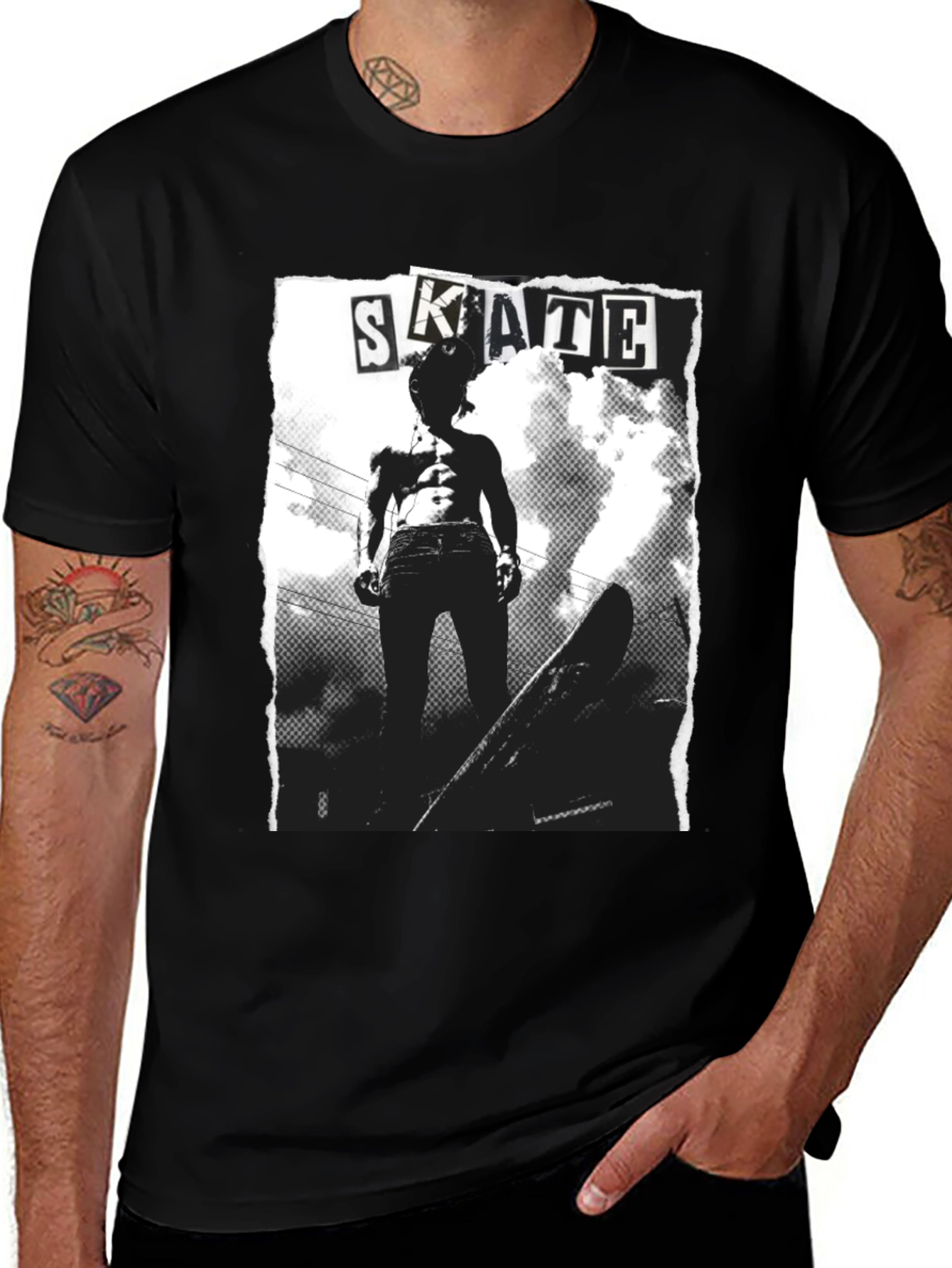 Black Skate Graphic T-Shirt - Black Cotton Tee main image