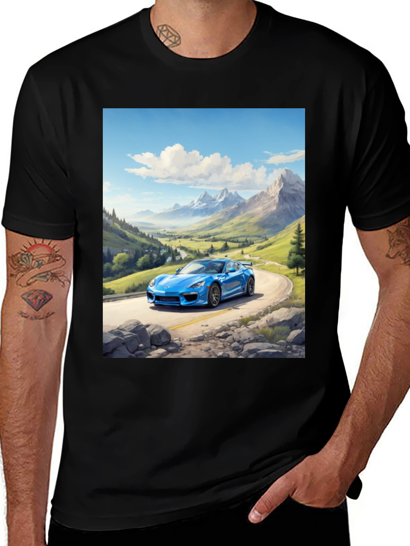 Blue Sports Car Scenic T-Shirt