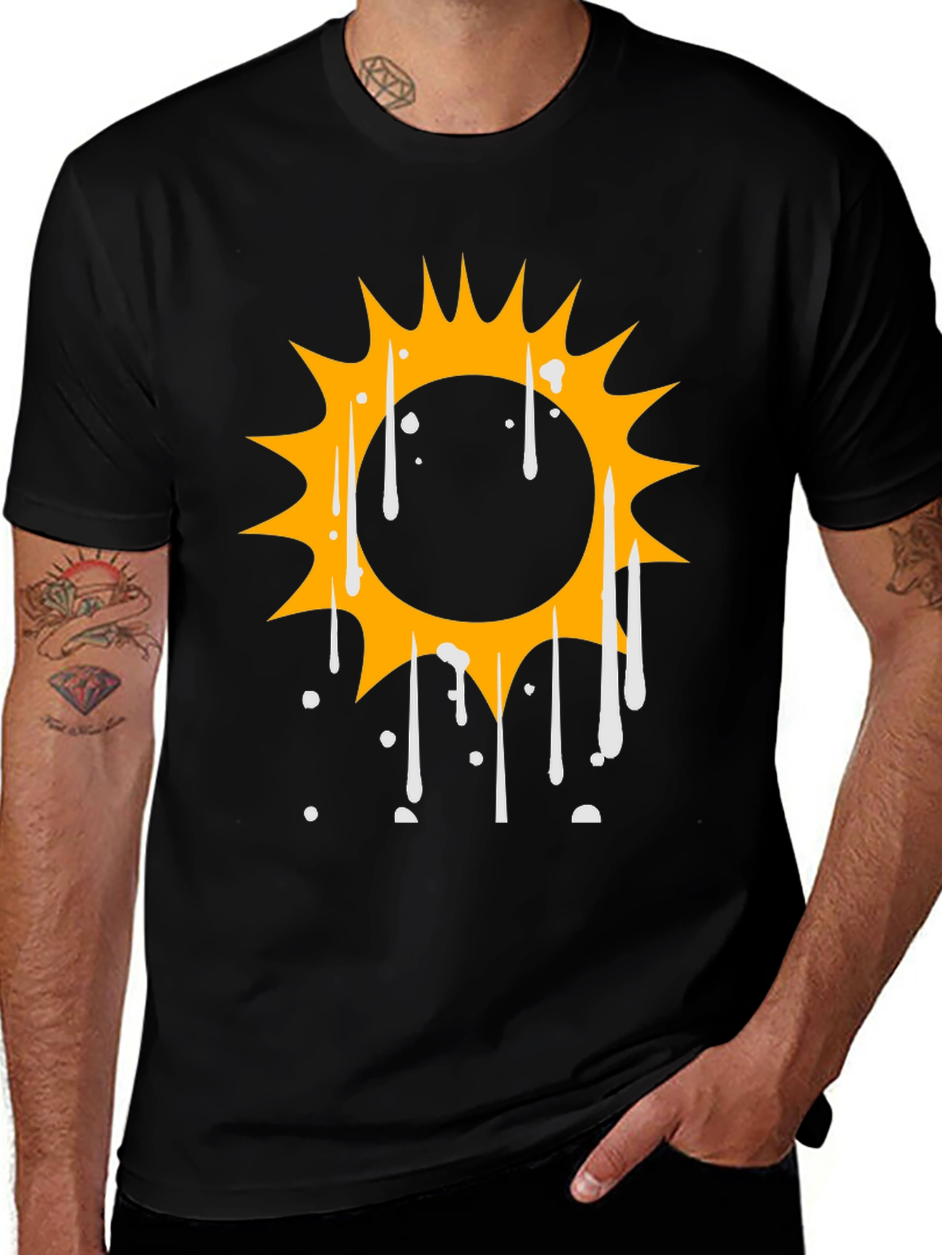 Variant 29 of Cool Graphic Tee: Dripping Sun Design - Black