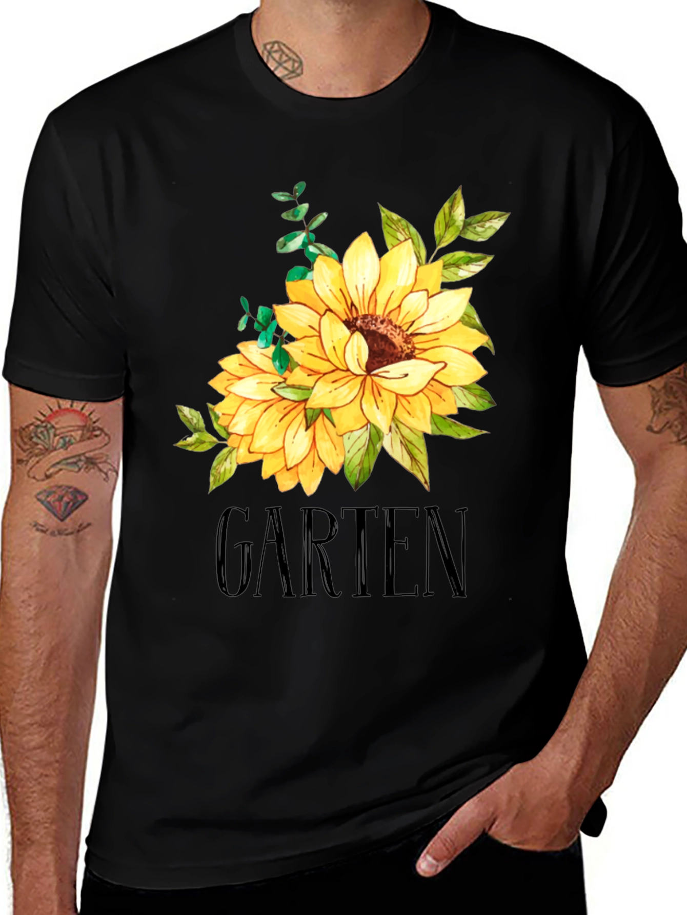 Variant 19 of Garten Sunflower Graphic Tee - Stylish Black T-Shirt
