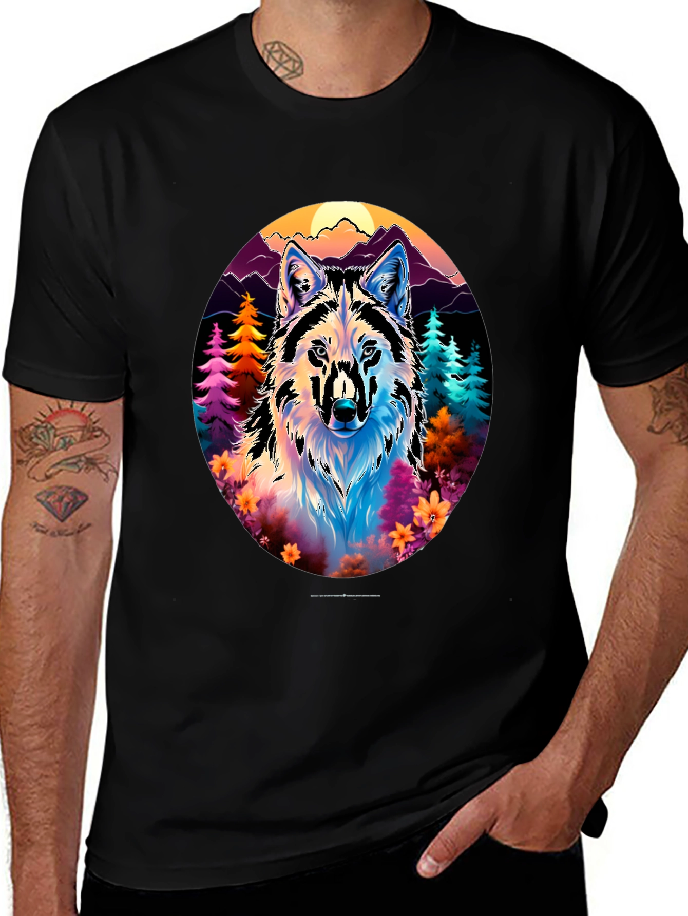 Variant 6 of Vibrant Wolf Graphic Tee - Unisex Black T-Shirt
