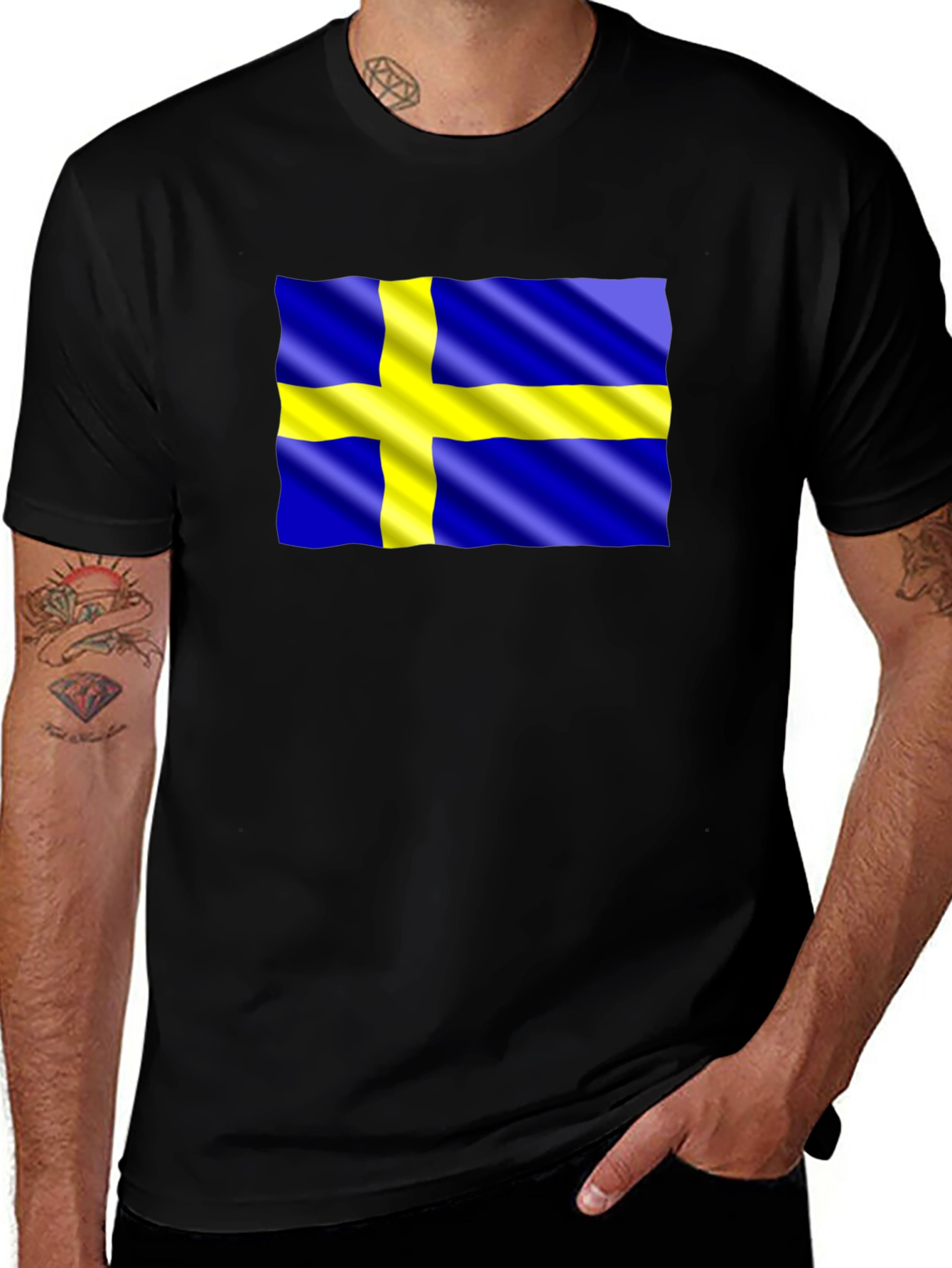 Variant 23 of Swedish Flag Graphic Tee - Black Cotton Blend