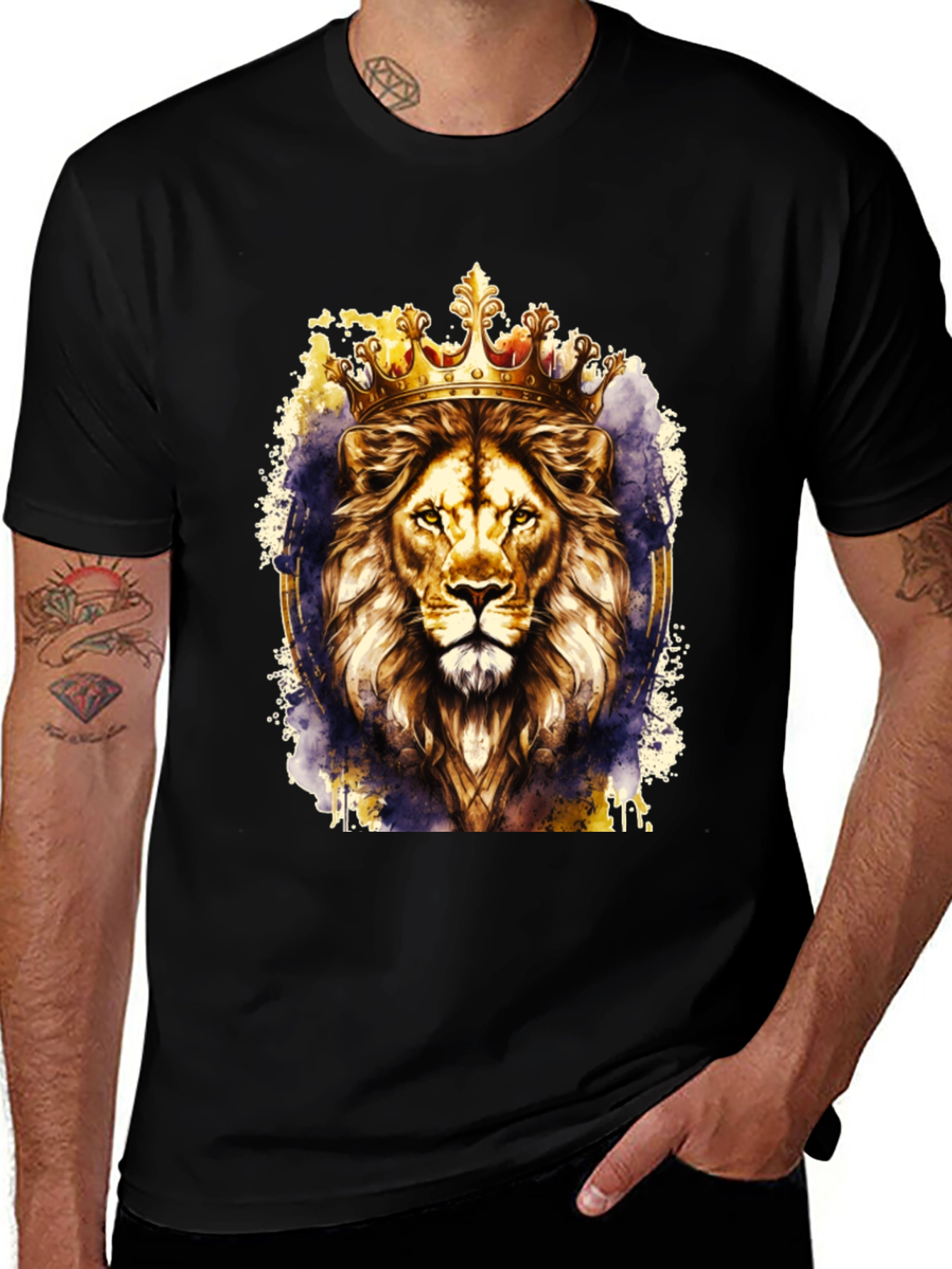 Variant 16 of King Lion Crown Graphic Tee - Black Cotton