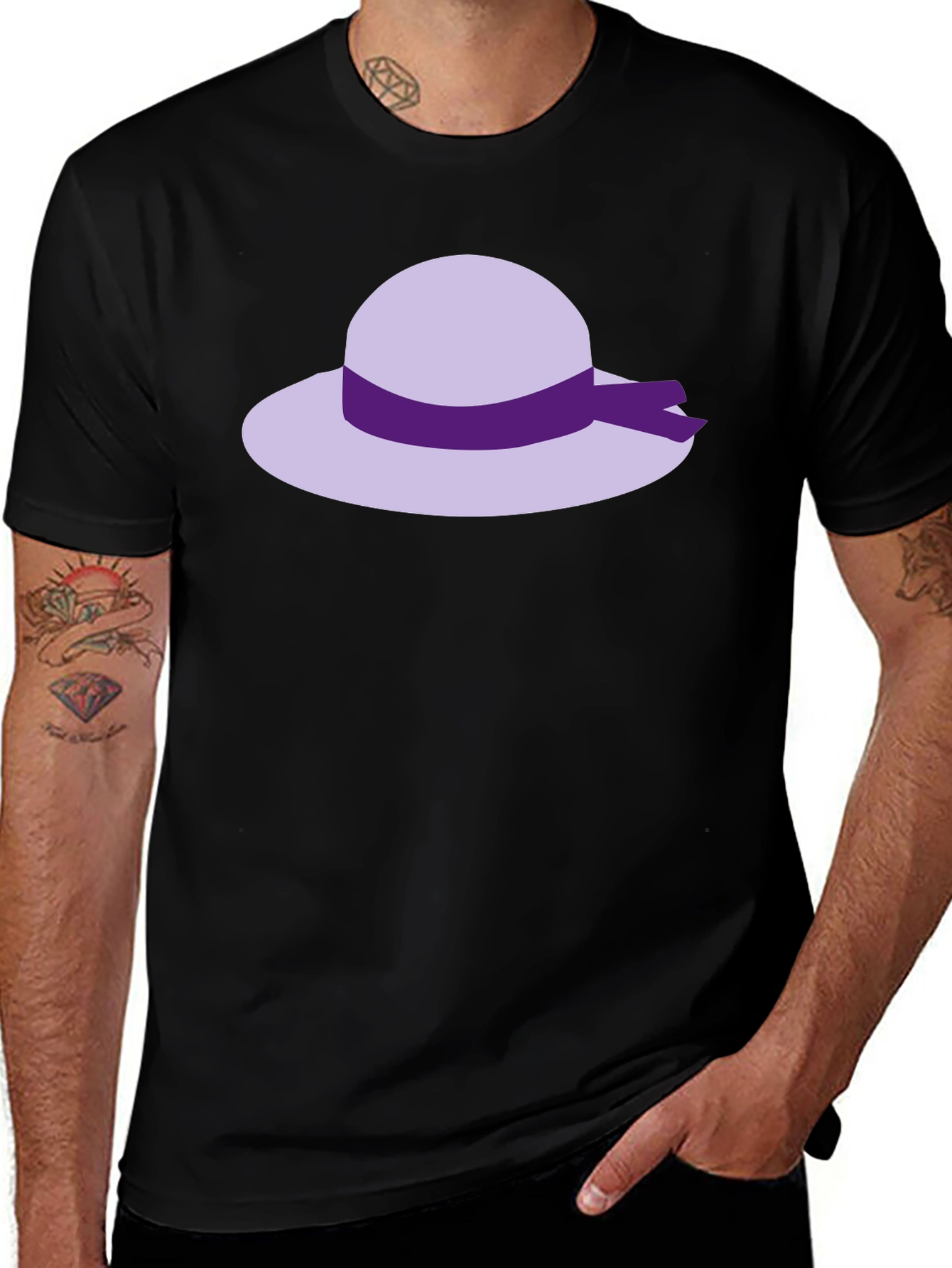 Novelty Hat Graphic T-Shirt - Casual Black Tee